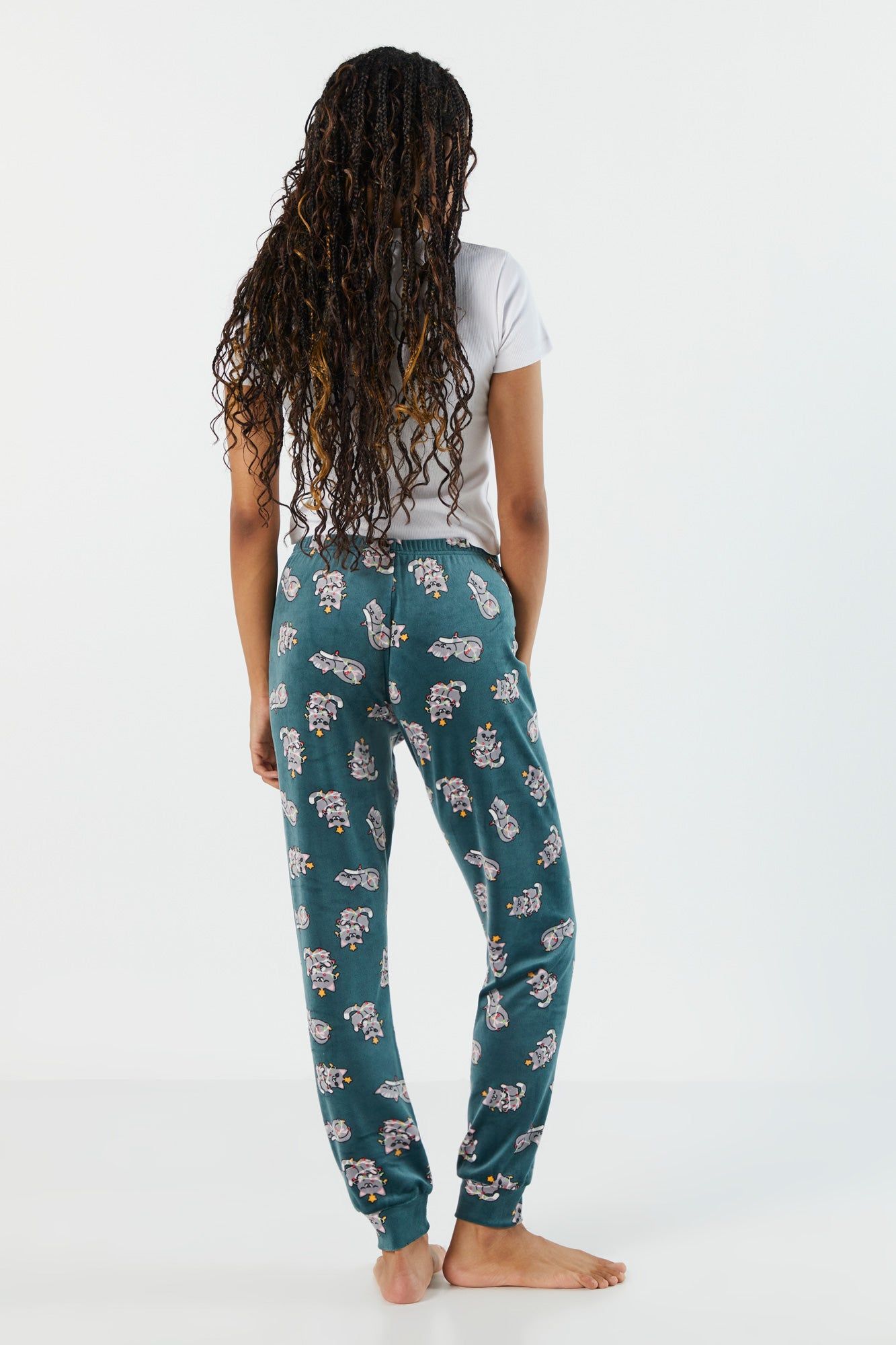 Xmas Kitten Print Velour Pajama Jogger sold by Urban Planet product image thumbnail 3