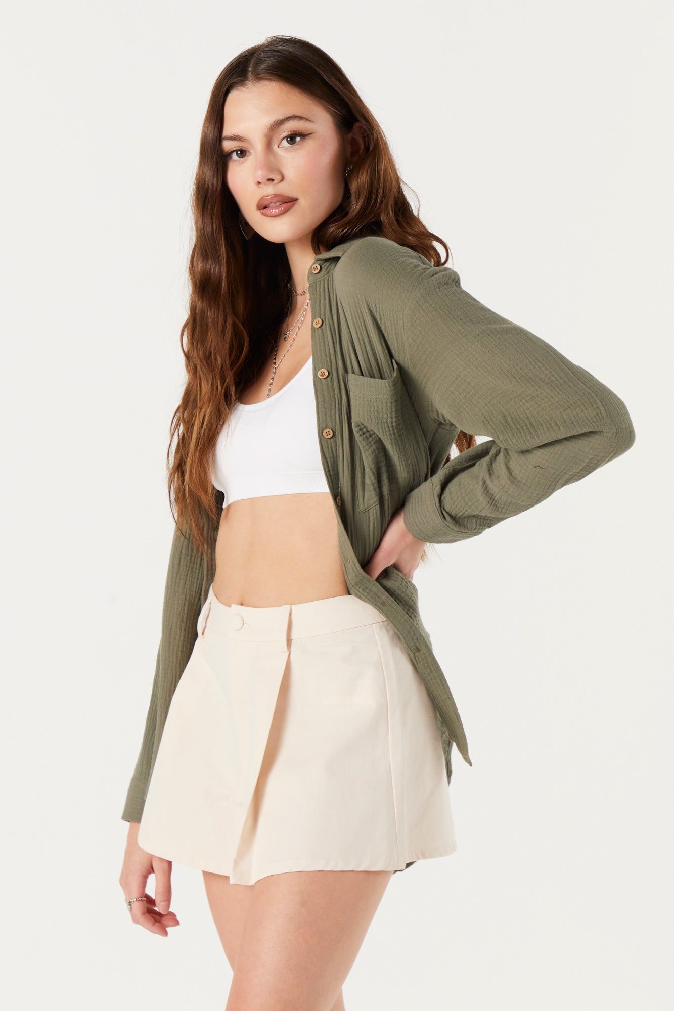 Linen Oversized Button-Up Top sold by Urban Planet