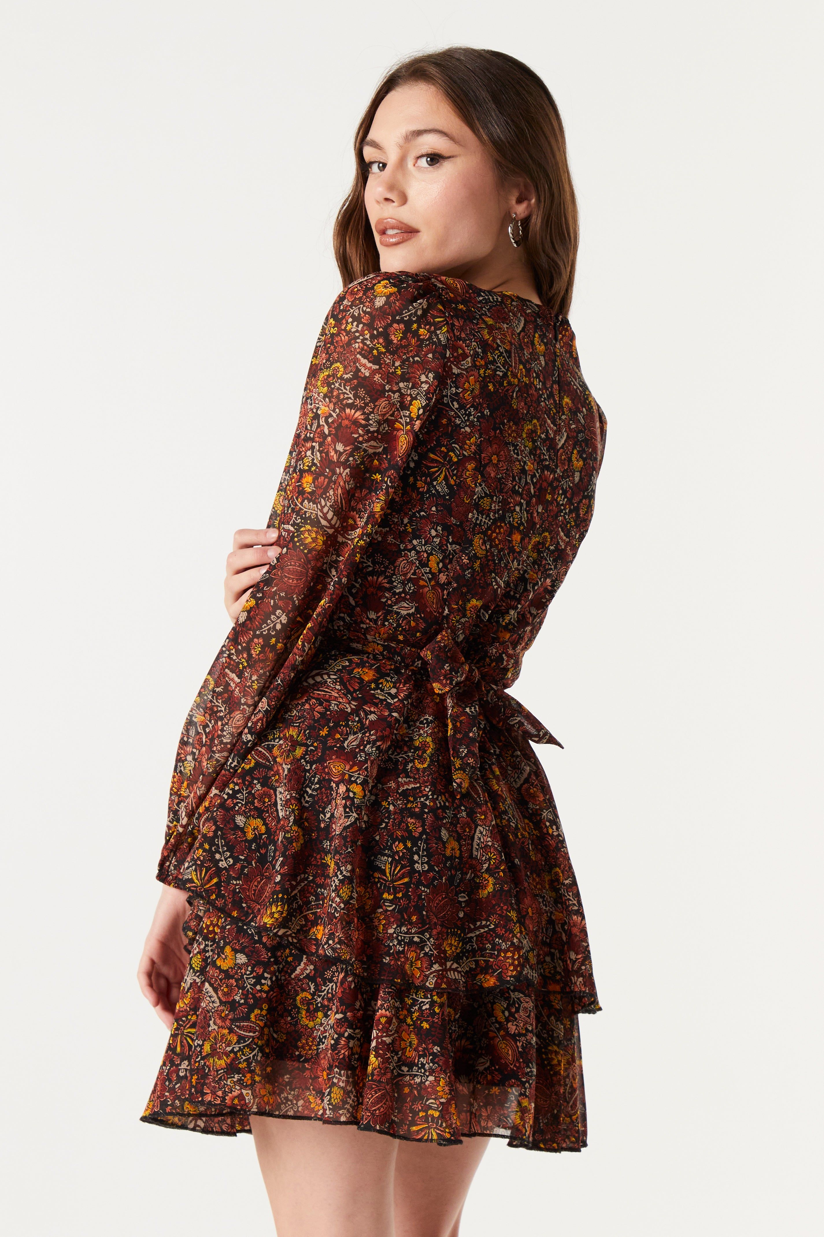 Blue and Black Floral Chiffon Tiered Dress sold by Urban Planet product image thumbnail 5