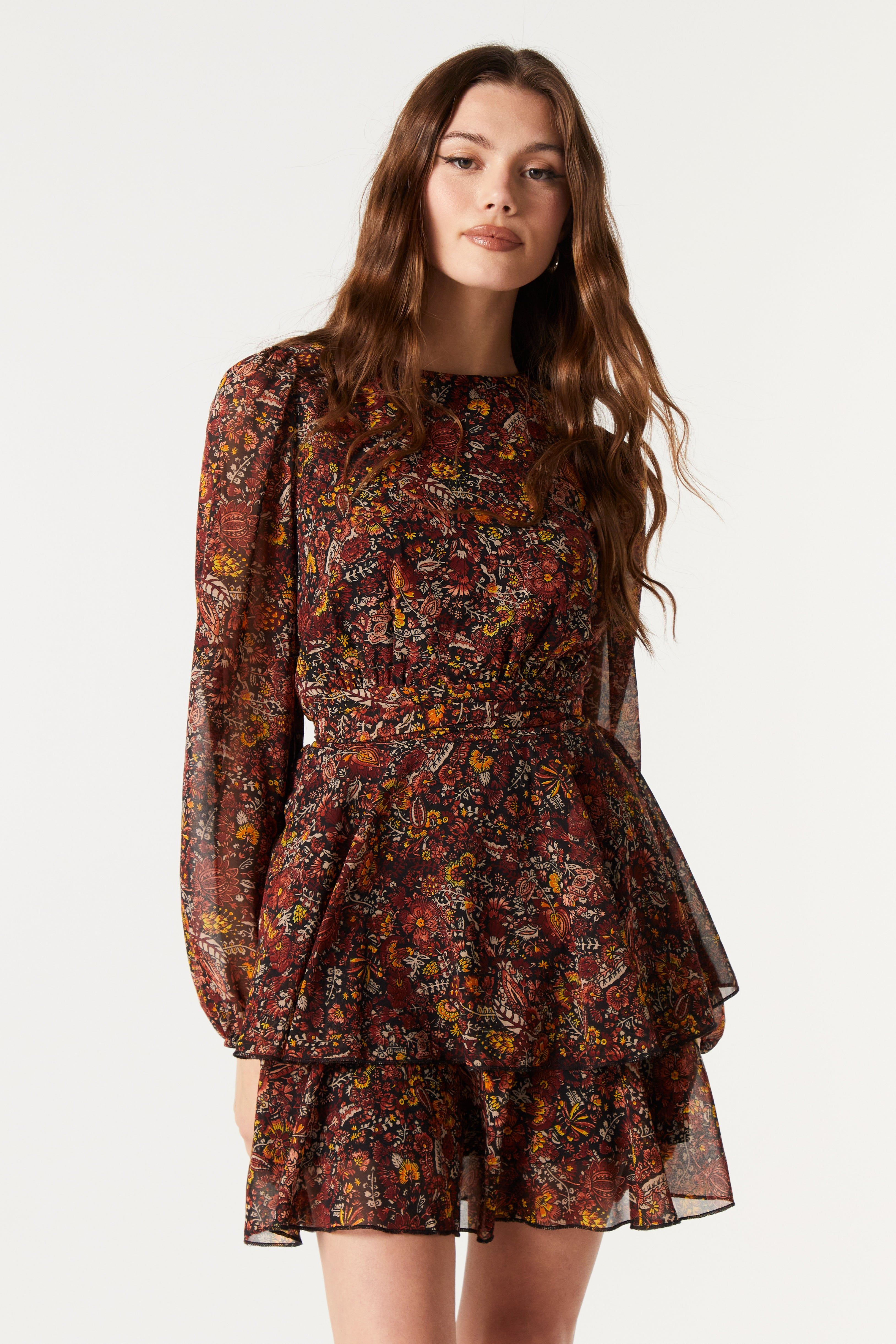 Blue and Black Floral Chiffon Tiered Dress sold by Urban Planet product image thumbnail 4