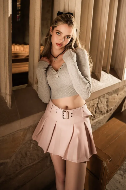 Ribbed Henley Long Sleeve Crop Top sold by Urban Planet