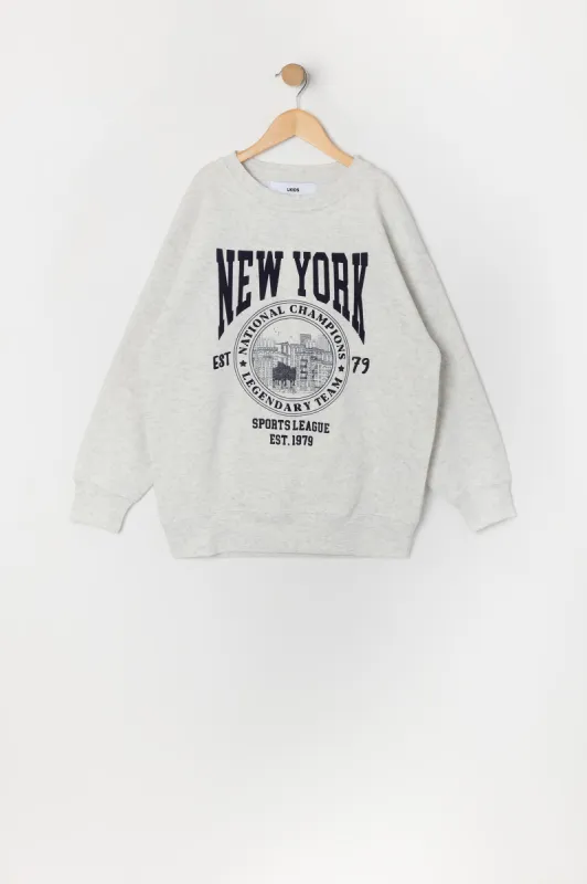Girls Oversized New York Graphic Fleece Sweatshirt sold by Urban Planet