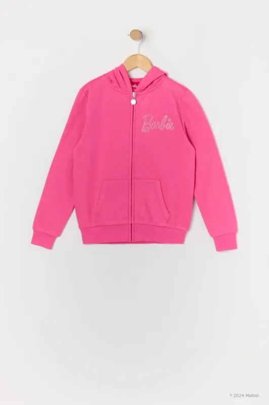 Barbie™ Girls Rhinestone Fleece Zip-Up Hoodie sold by Urban Planet