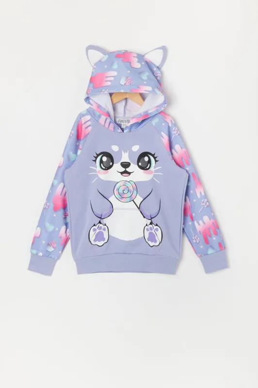 Girls Purple Lollipop Cat Character Hoodie sold by Urban Planet