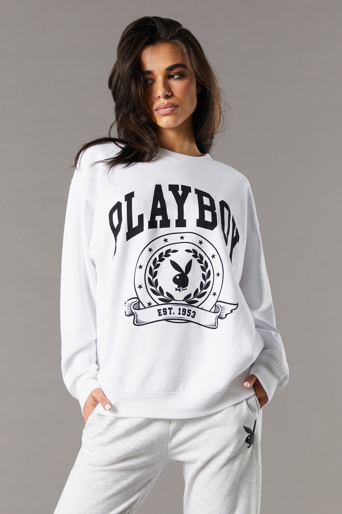 White Playboy Graphic Fleece Sweatshirt sold by Urban Planet