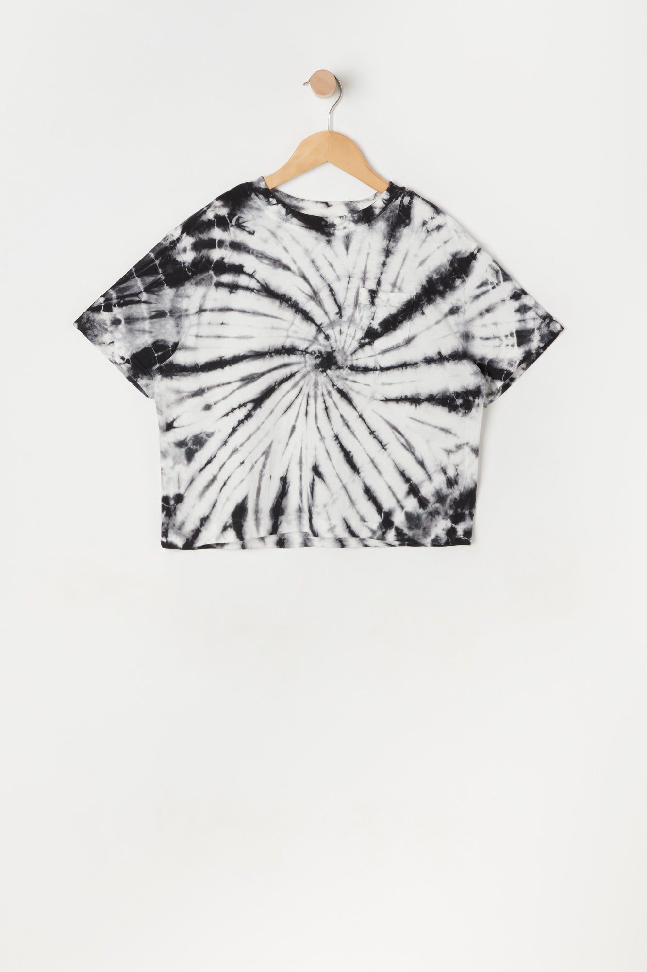 Girls Single Pocket Black Tie Dye Boxy T-Shirt sold by Urban Planet