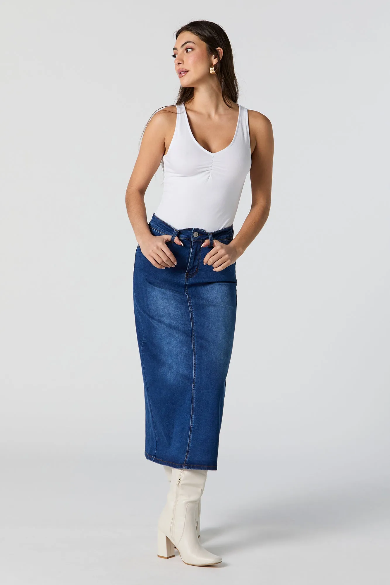 Jupe midi en denim Bleu Foncé sold by Urban Planet