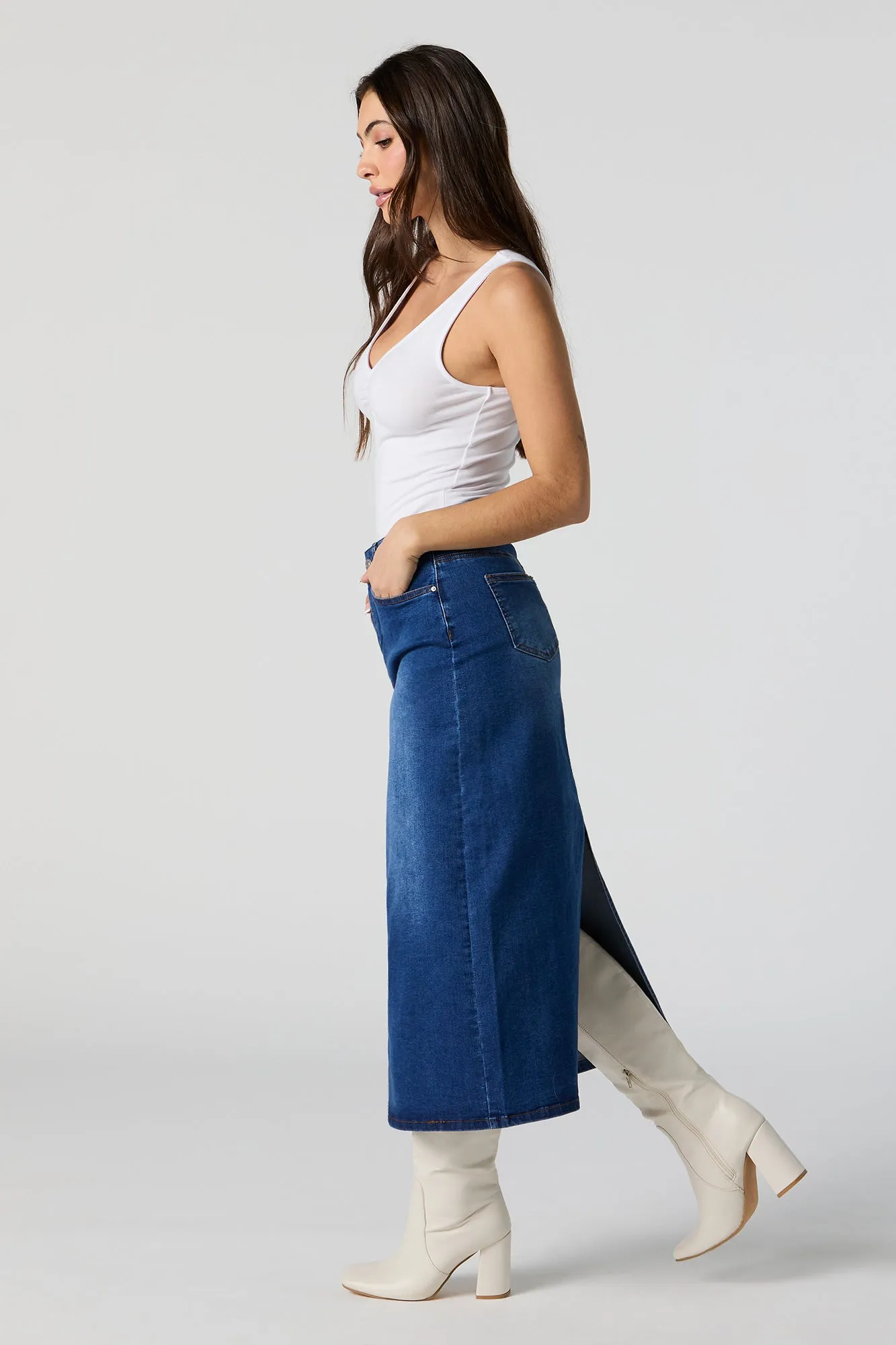 Jupe midi en denim Bleu Foncé sold by Urban Planet product image thumbnail 2