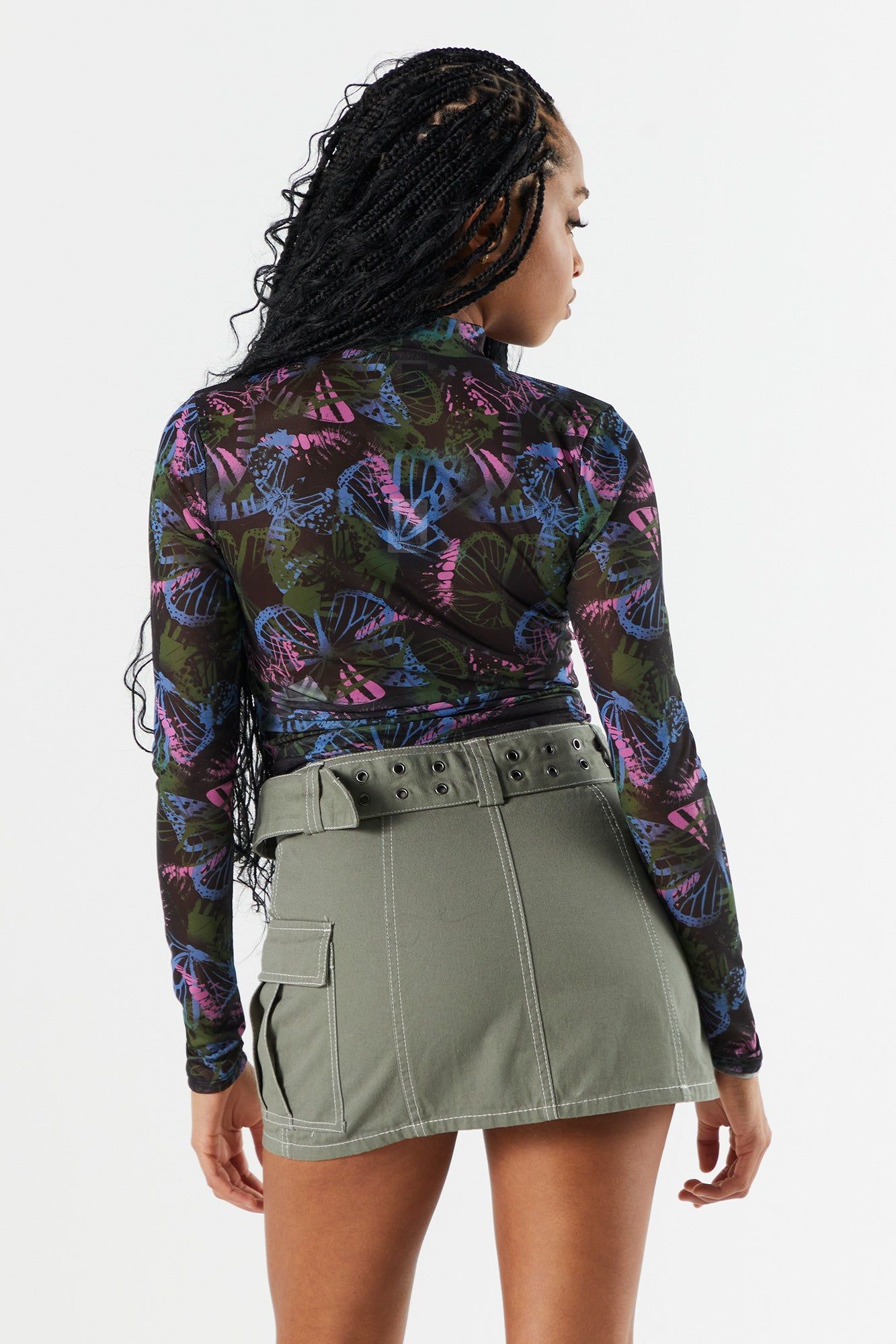 Haut court en filet imprimé noir à col cheminée sold by Urban Planet product image thumbnail 2