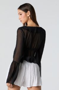 Haut en chiffon noir à manches longues avec attache sold by Urban Planet