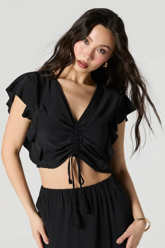 Drawstring Ruffled Crop Top sold by Urban Planet