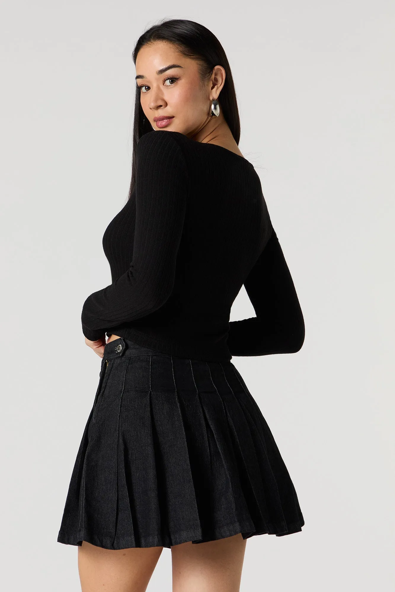 Ribbed Knit Zip-Up Long Sleeve Top sold by Urban Planet product image thumbnail 5