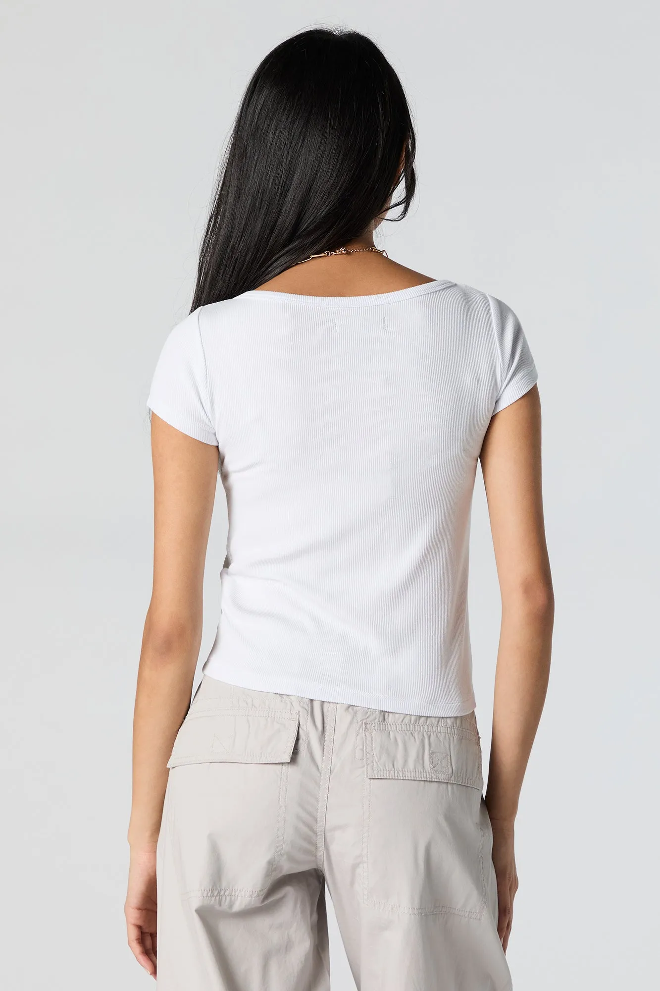 Graphic Ribbed Boat Neck T-Shirt sold by Urban Planet product image thumbnail 3