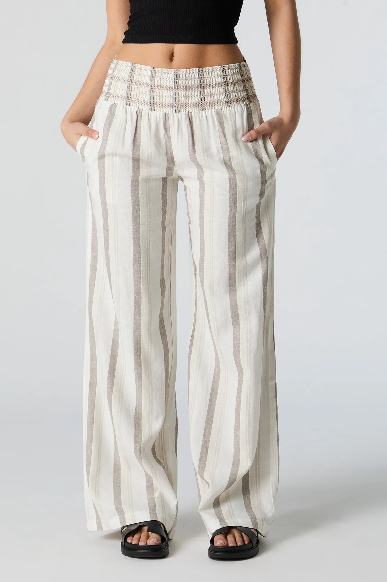 Striped Linen Embroidered Smocked Pant sold by Urban Planet product image thumbnail 2