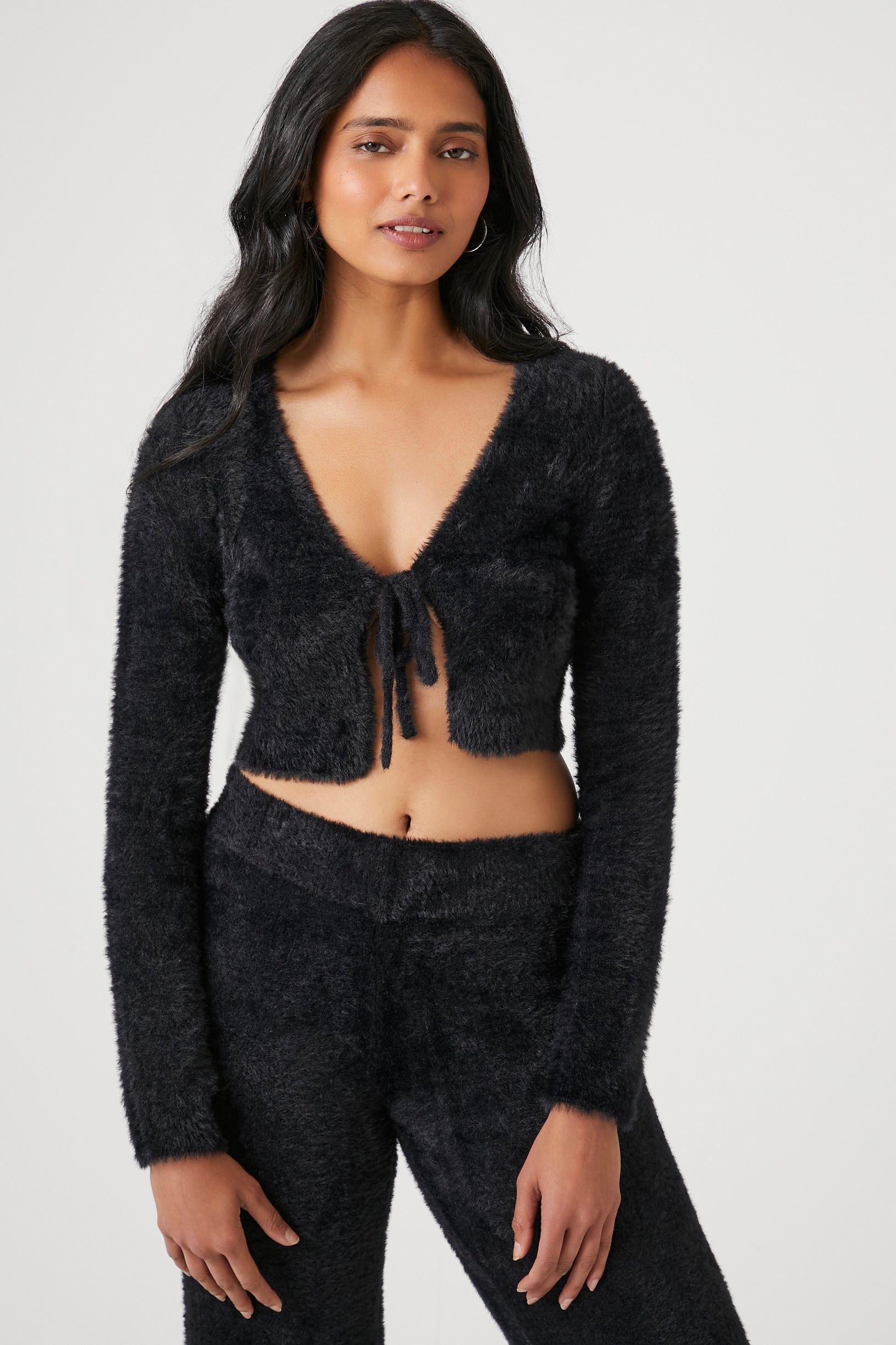 Fuzzy Knit Cropped Cardigan sold by Urban Planet
