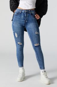 Medium Wash Distressed Skinny Jean sold by Urban Planet