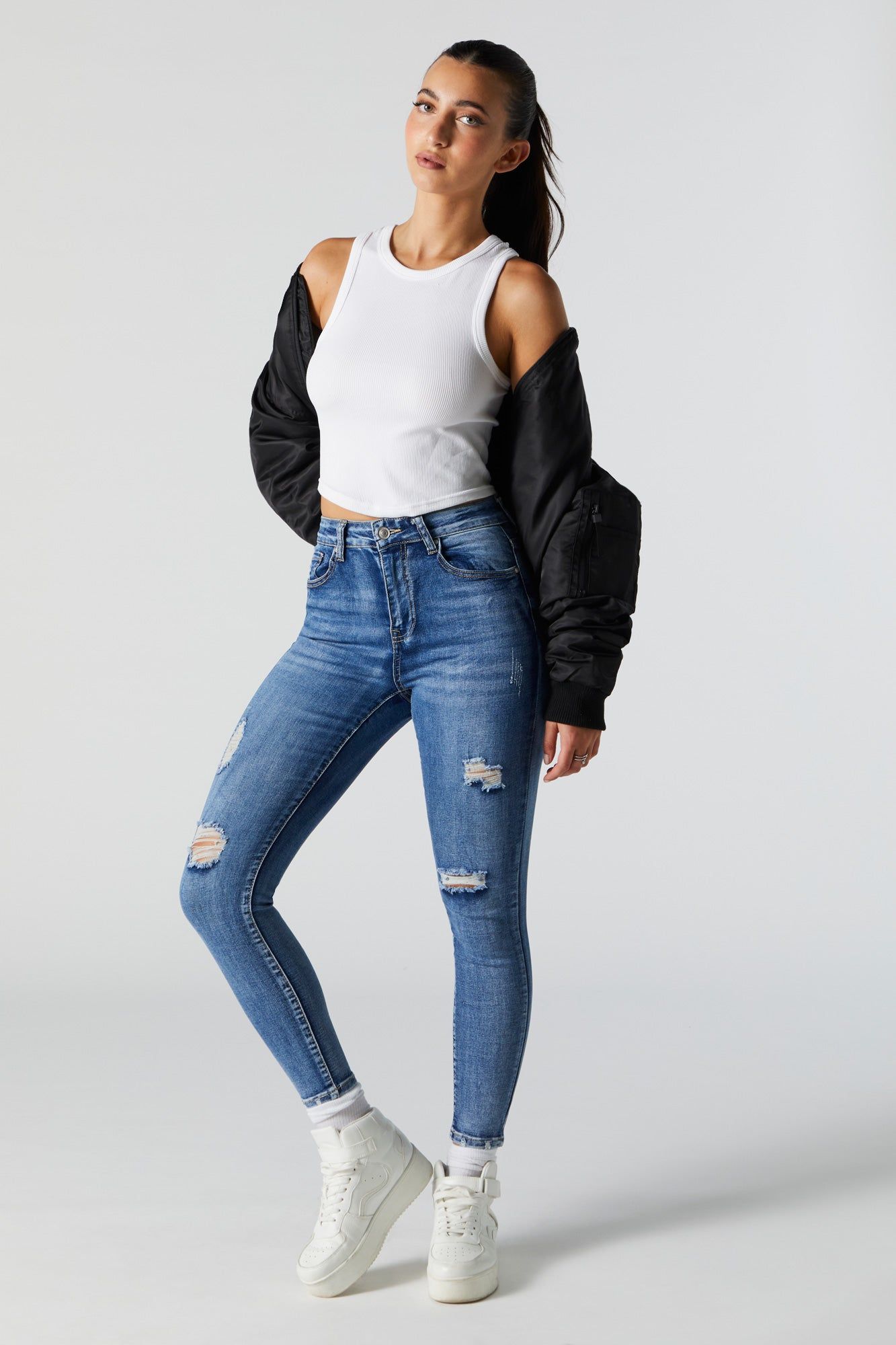 Medium Wash Distressed Skinny Jean sold by Urban Planet