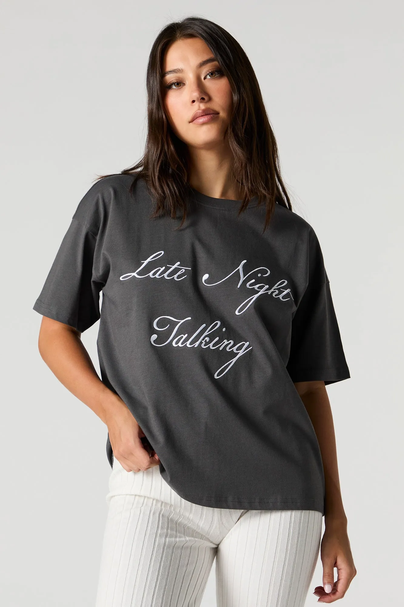 Late Night Talking Embroidered T-Shirt sold by Urban Planet