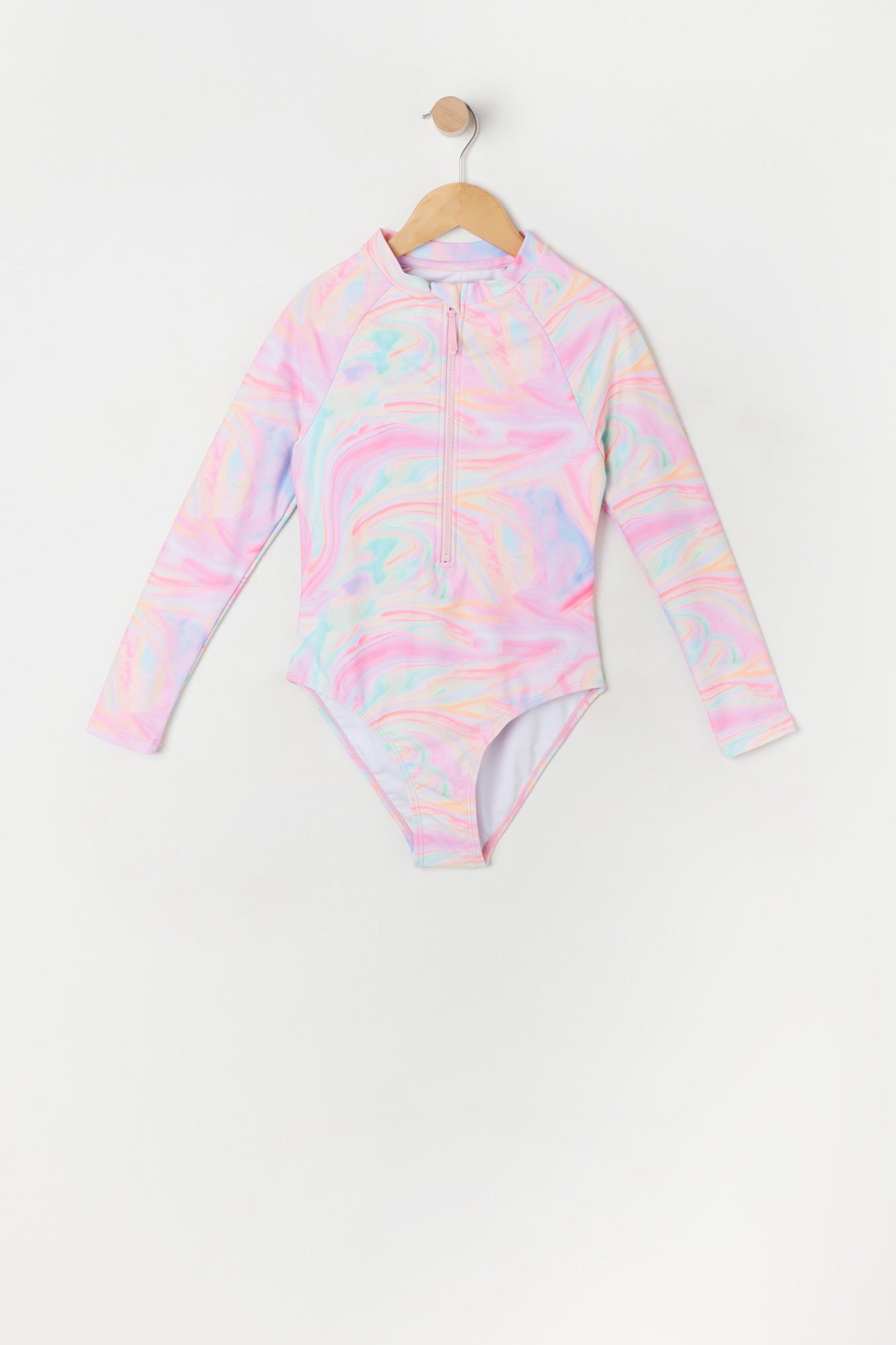 Girls Rainbow Print Front Zip Rashguard One Piece Swimsuit sold by Urban Planet product image thumbnail 2
