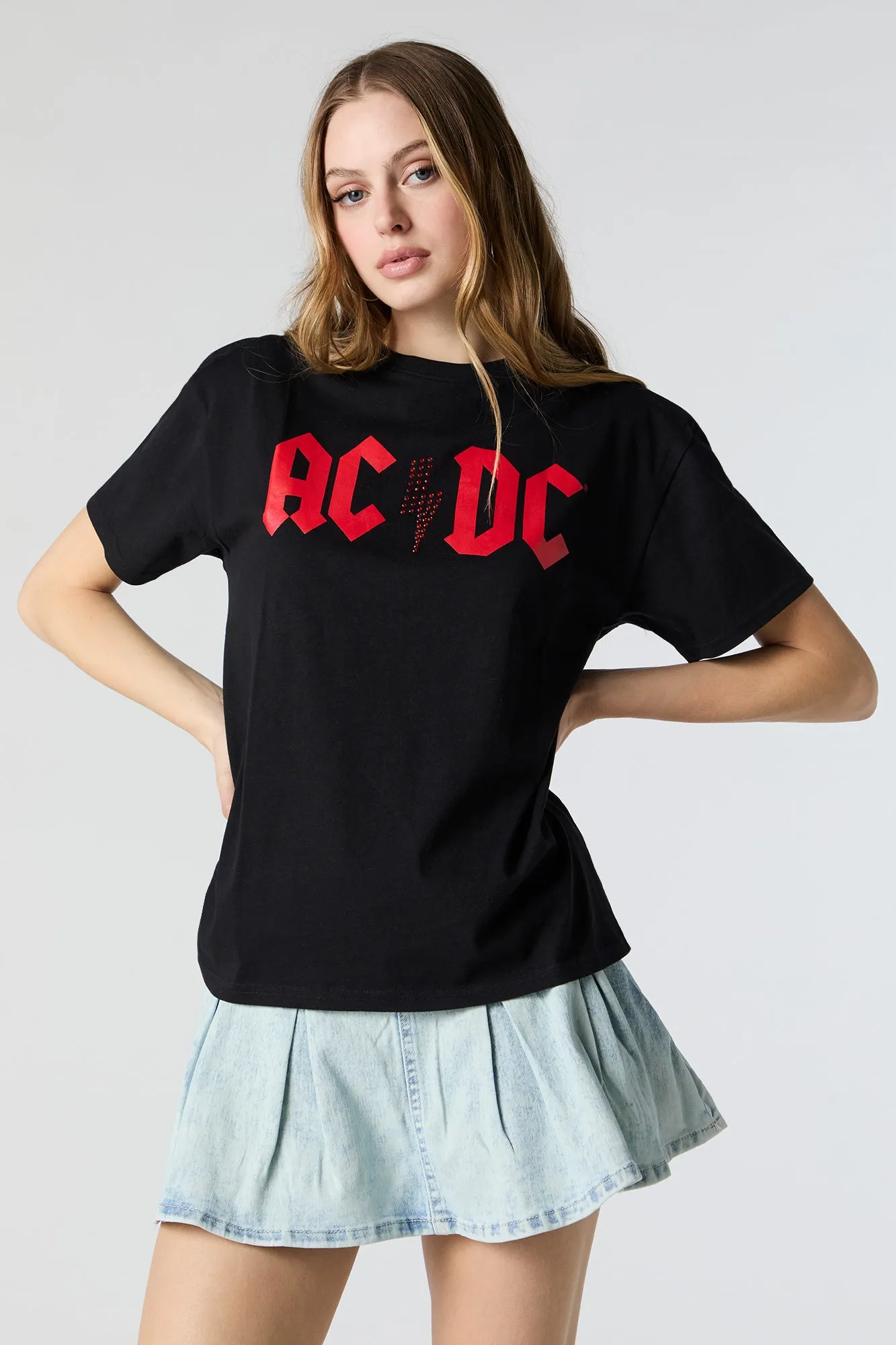 AC/DC Rhinestone Graphic Boyfriend T-Shirt sold by Urban Planet