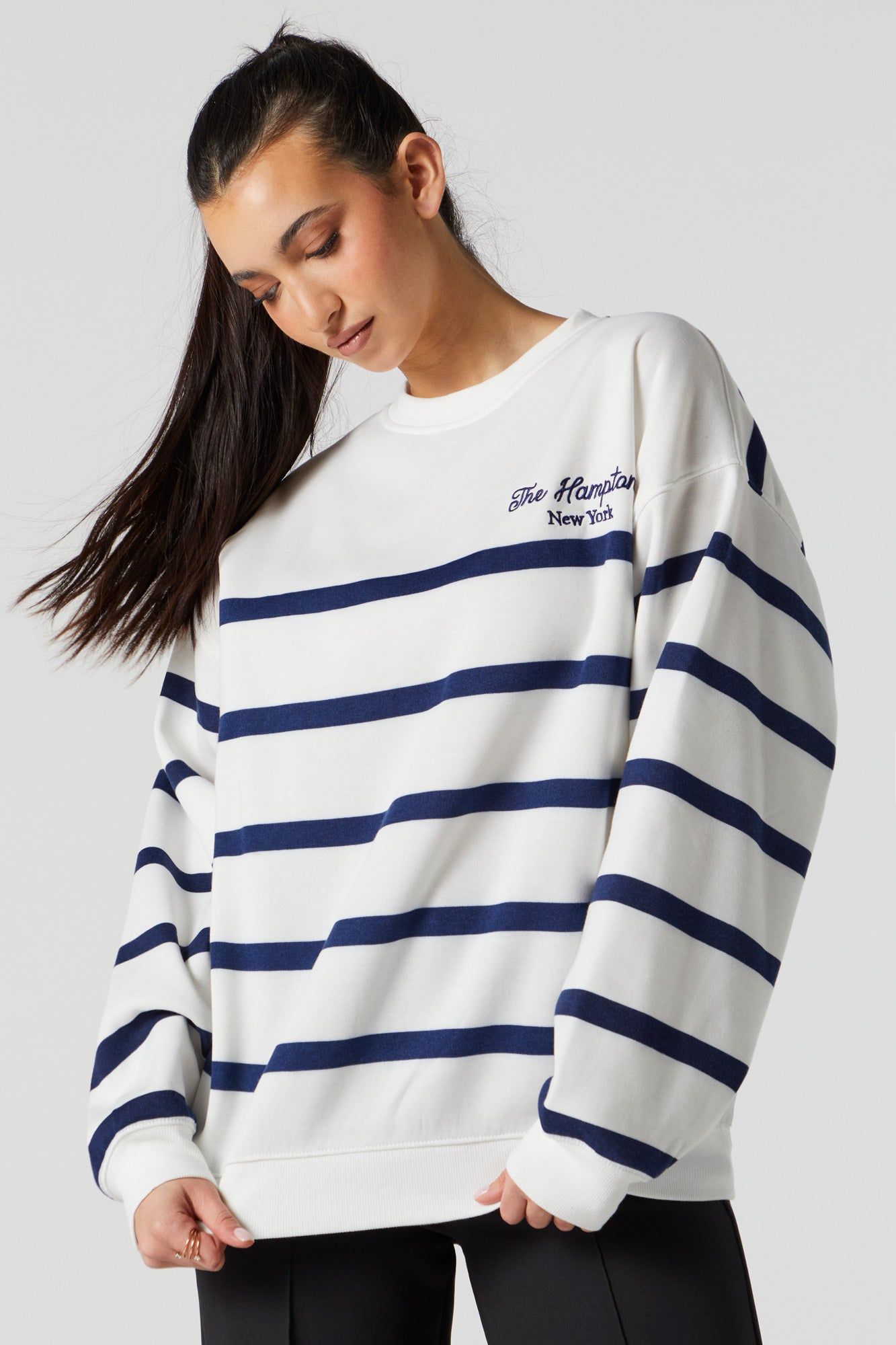 The Hamptons Embroidered Striped Sweater sold by Urban Planet
