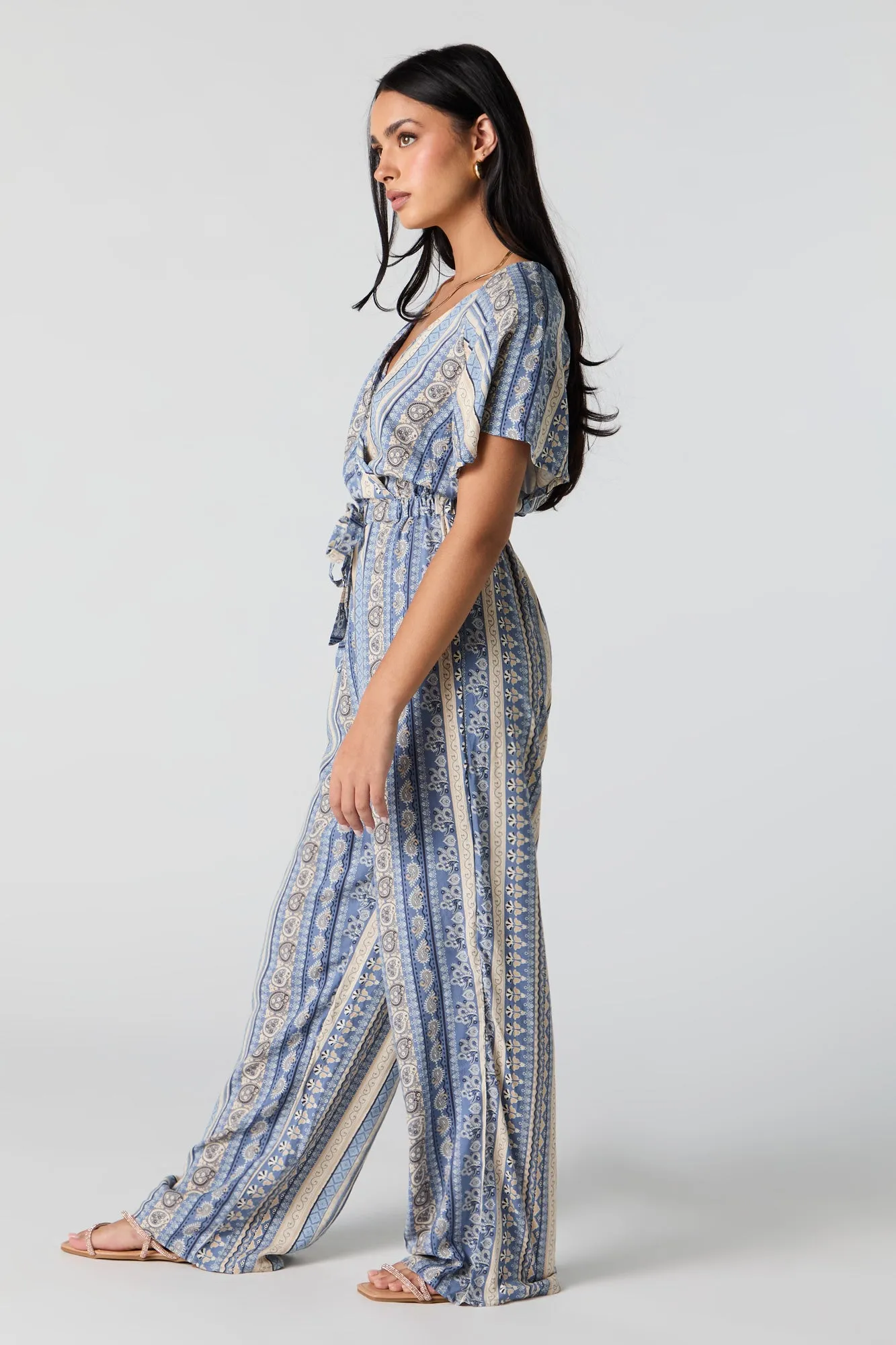 Striped Paisley Print Surplice Belted Jumpsuit sold by Urban Planet product image thumbnail 2