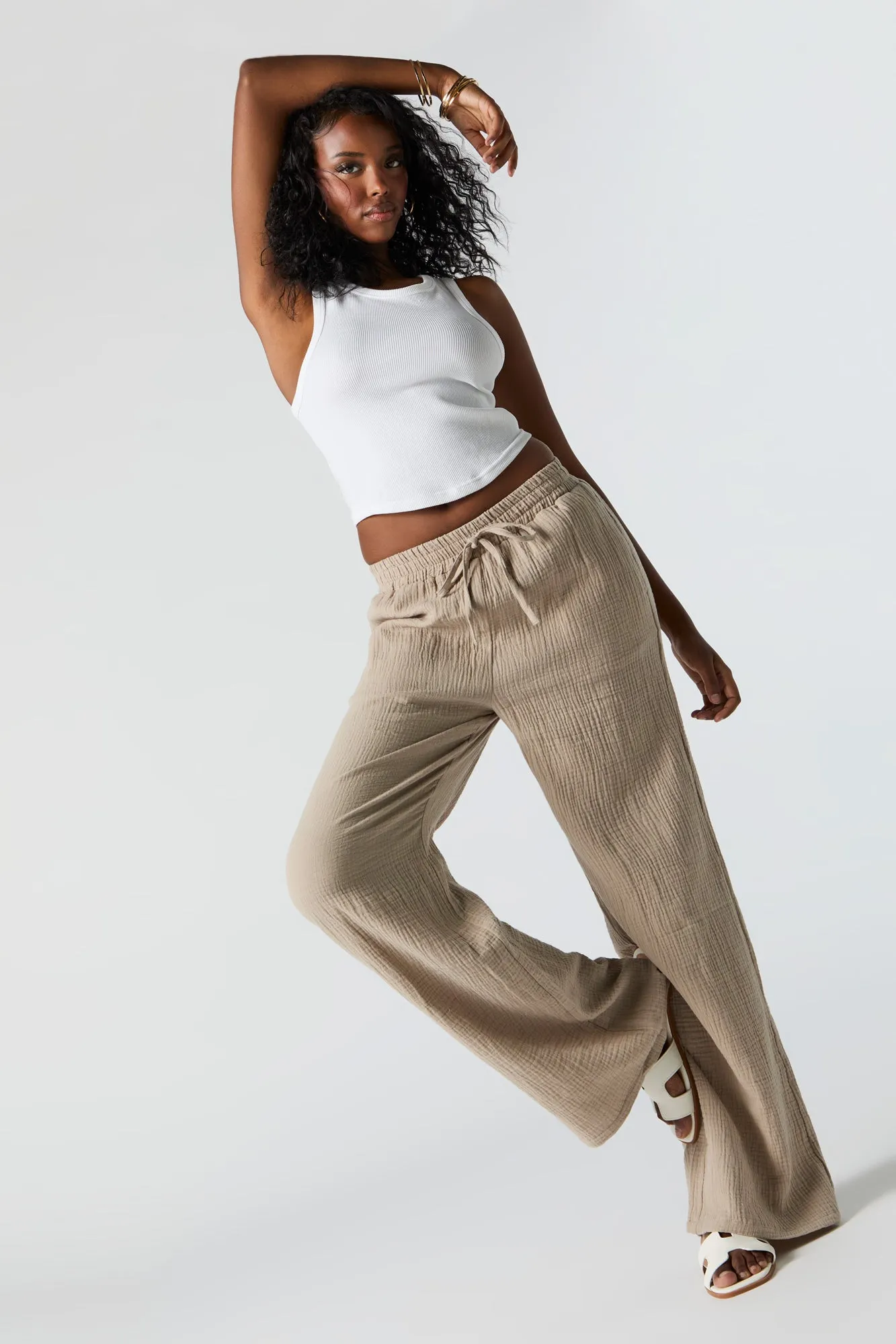 Textured Drawstring Wide Leg Pant sold by Urban Planet product image thumbnail 5