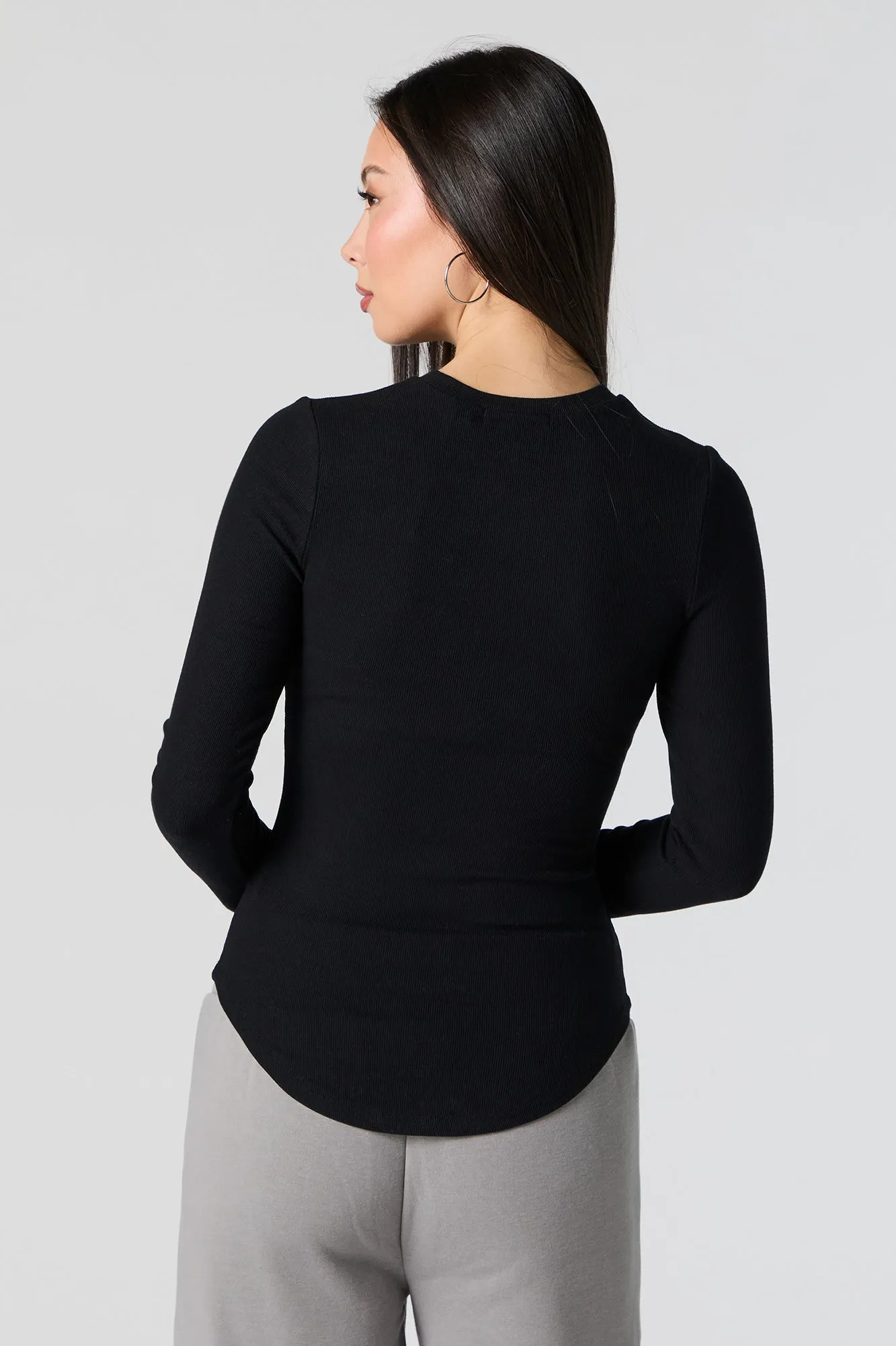 Ribbed Curve Hem Long Sleeve Top sold by Urban Planet product image thumbnail 2