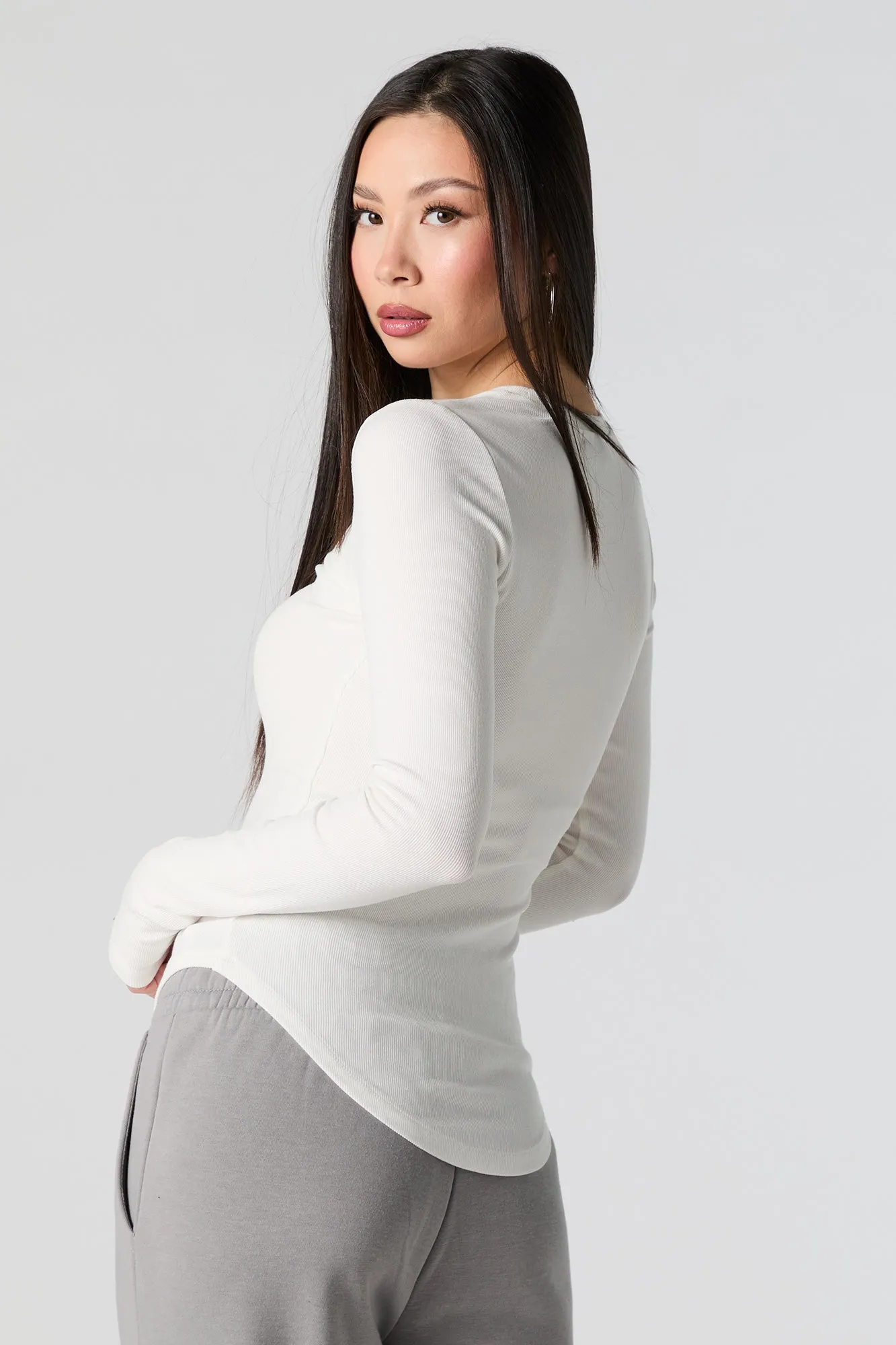 Ribbed Curve Hem Long Sleeve Top sold by Urban Planet product image thumbnail 5