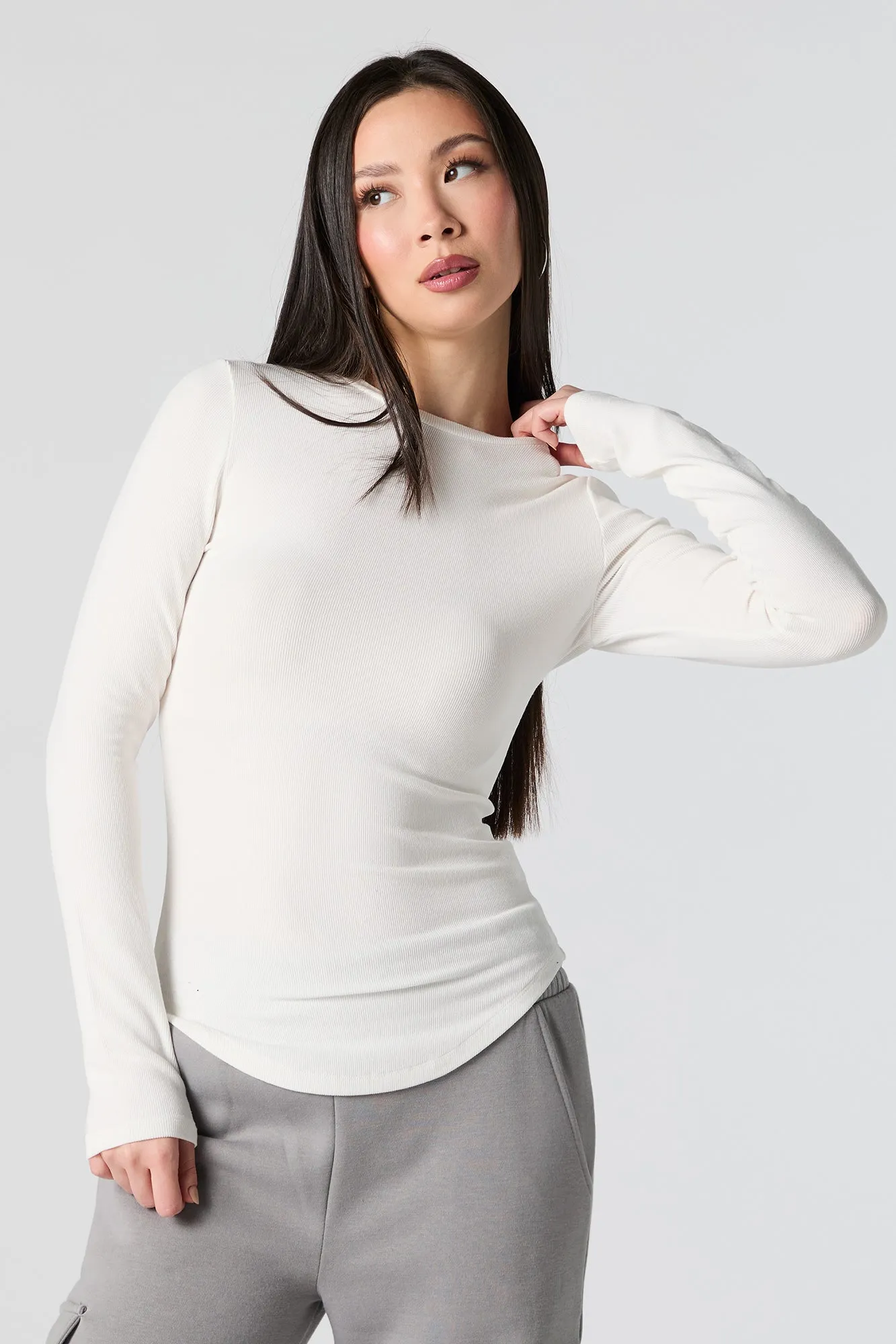 Ribbed Curve Hem Long Sleeve Top sold by Urban Planet product image thumbnail 4