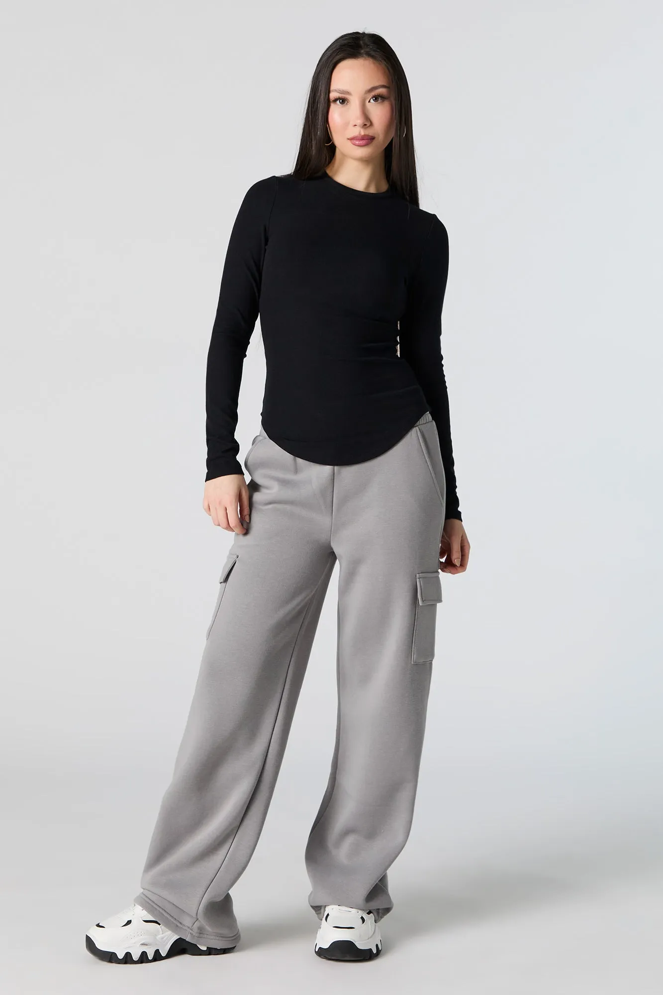 Ribbed Curve Hem Long Sleeve Top sold by Urban Planet product image thumbnail 3