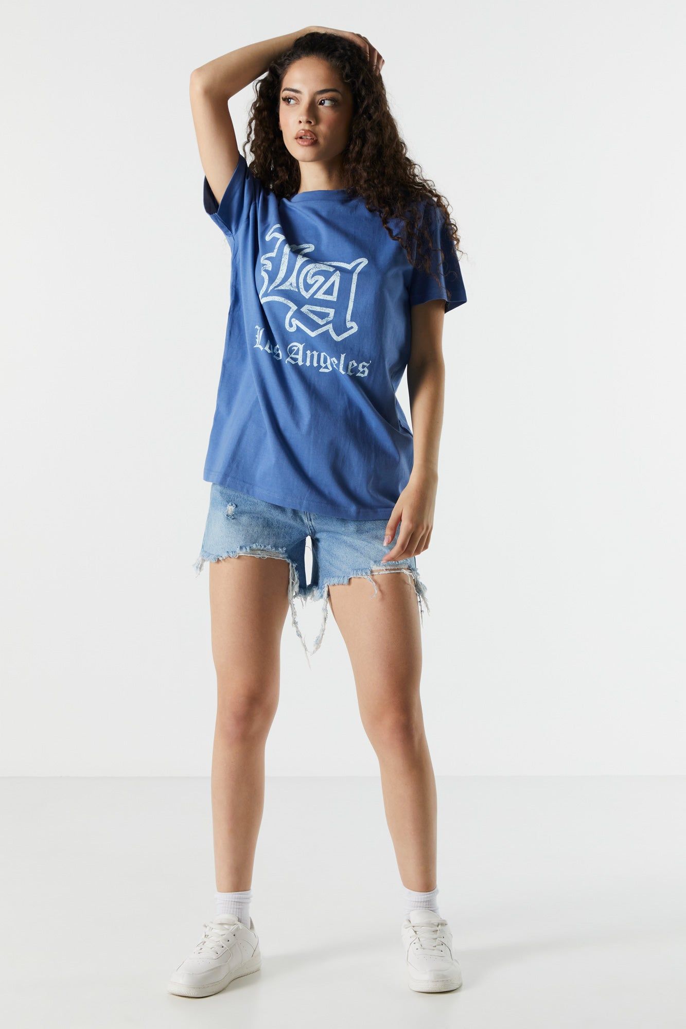 T-shirt bleu surdimensionné de coupe garçonne à imprimé Los Angeles sold by Urban Planet product image thumbnail 3