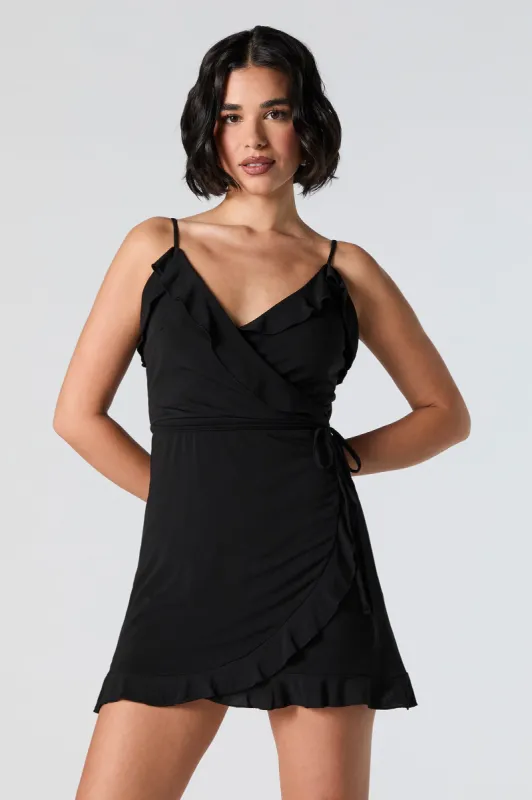 Surplice Ruffle Mini Wrap Dress sold by Urban Planet