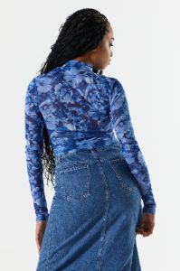 Blue Print Mesh Mock Neck Crop Top sold by Urban Planet