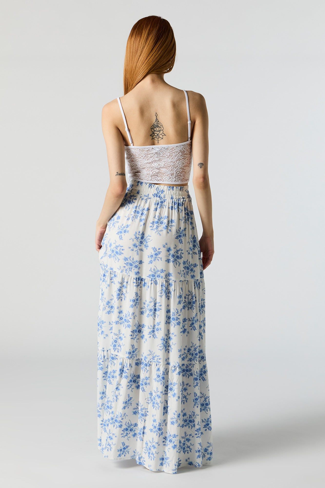 White Floral High Rise Tiered Maxi Skirt sold by Urban Planet product image thumbnail 3