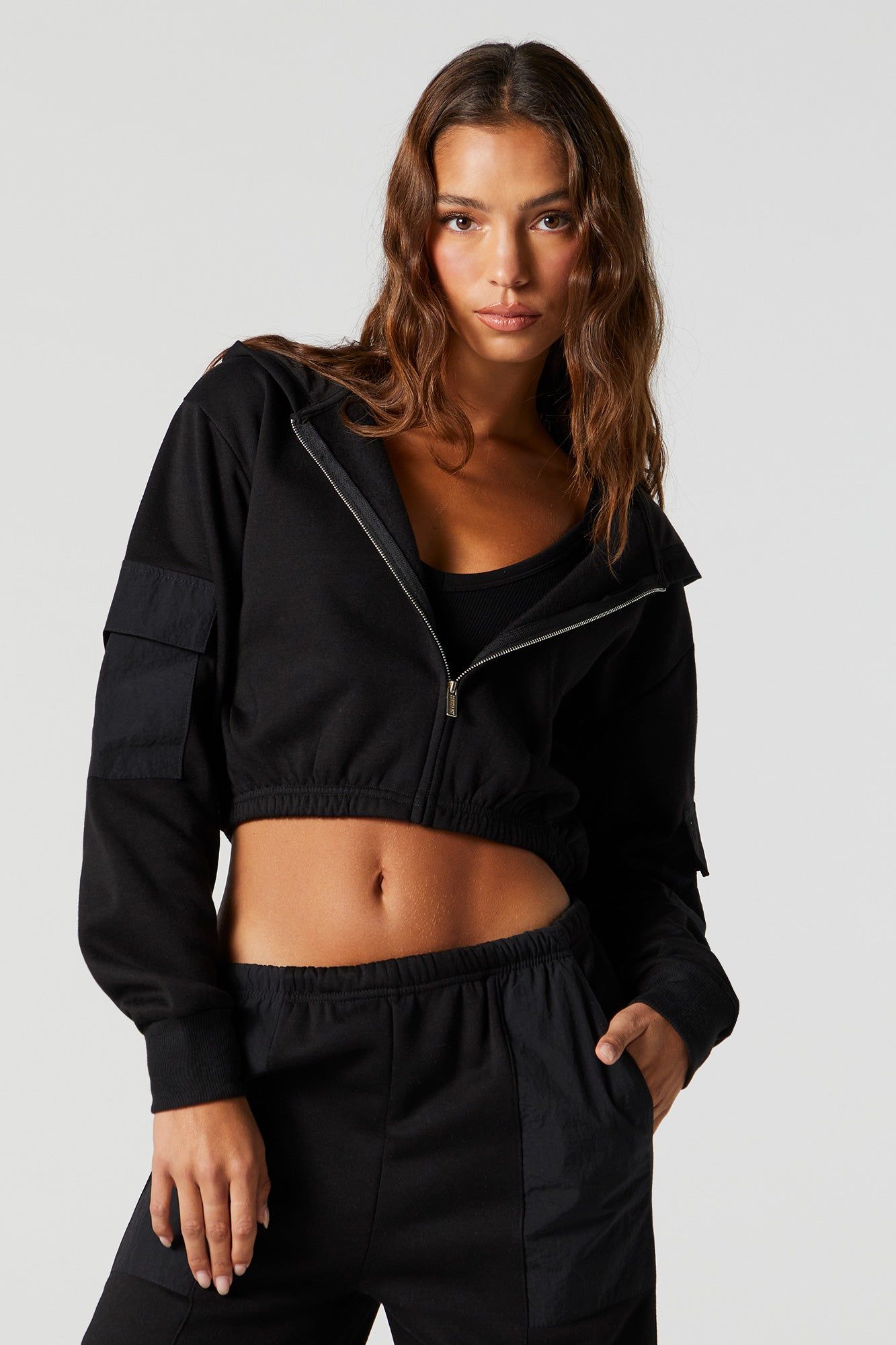 Fleece Nylon Pocket Cargo Hoodie sold by Urban Planet product image thumbnail 5