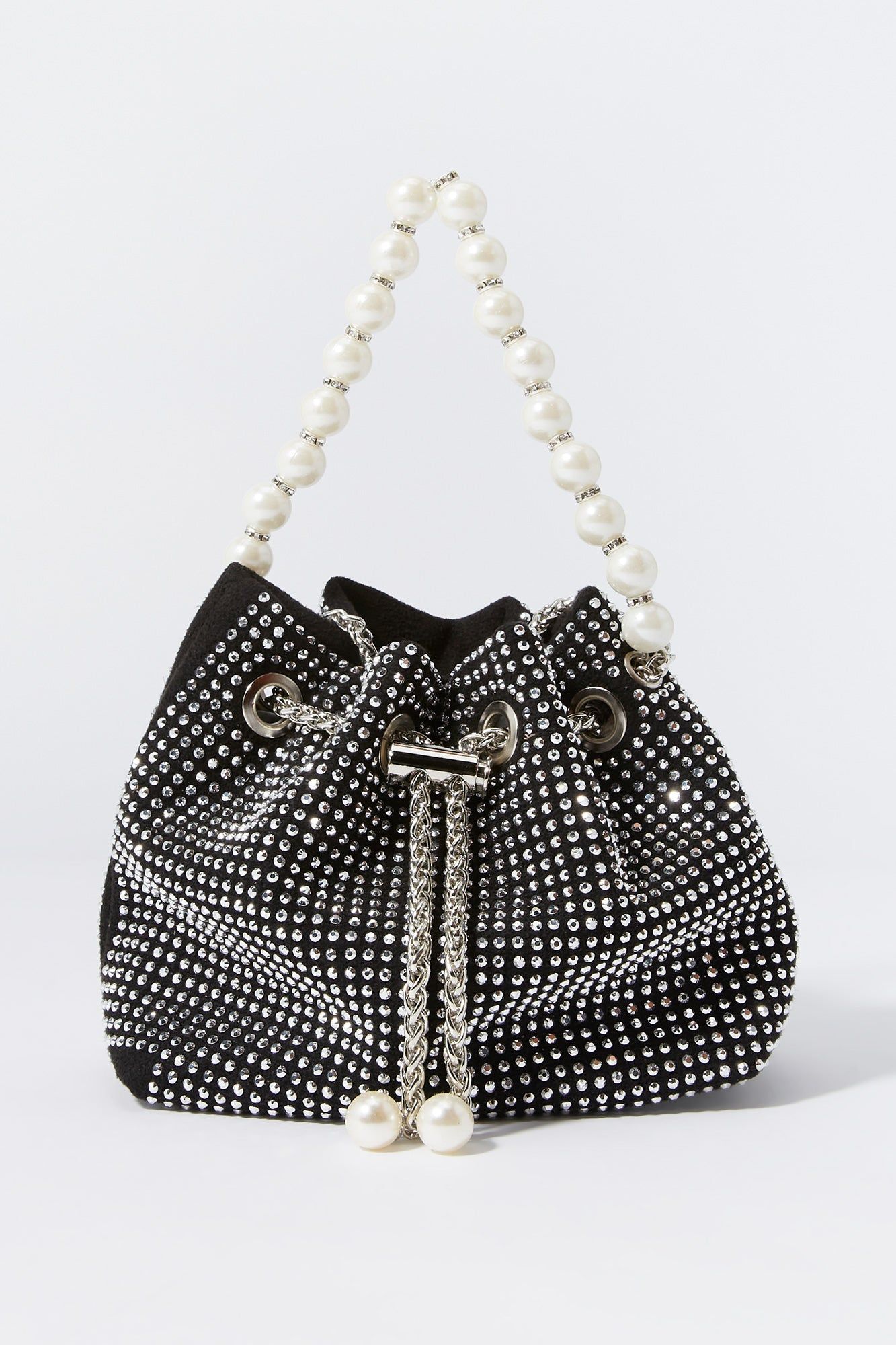 Rhinestone Faux Pearl Handle Bucket Bag sold by Urban Planet product image thumbnail 2