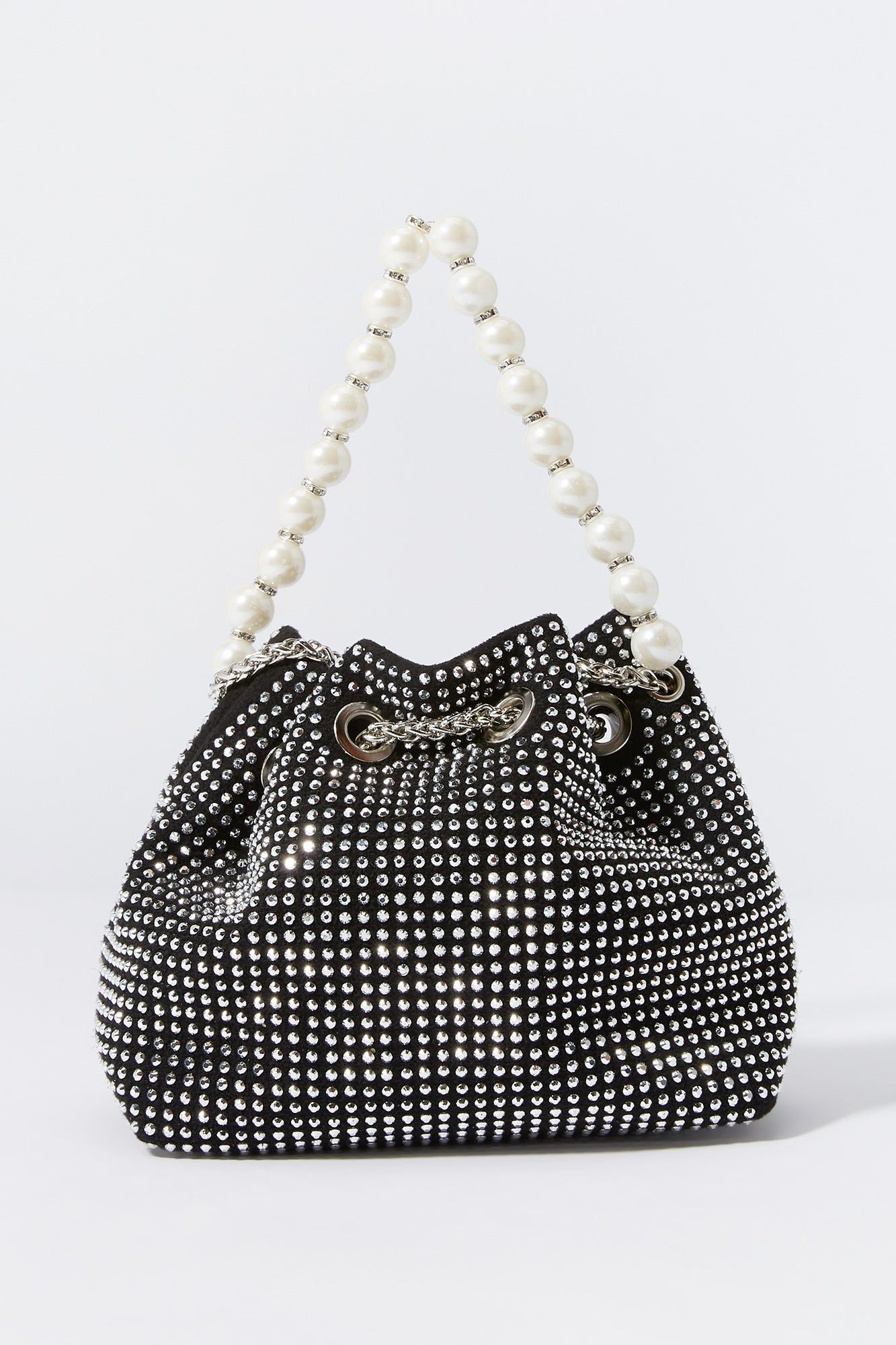 Rhinestone Faux Pearl Handle Bucket Bag sold by Urban Planet product image thumbnail 4