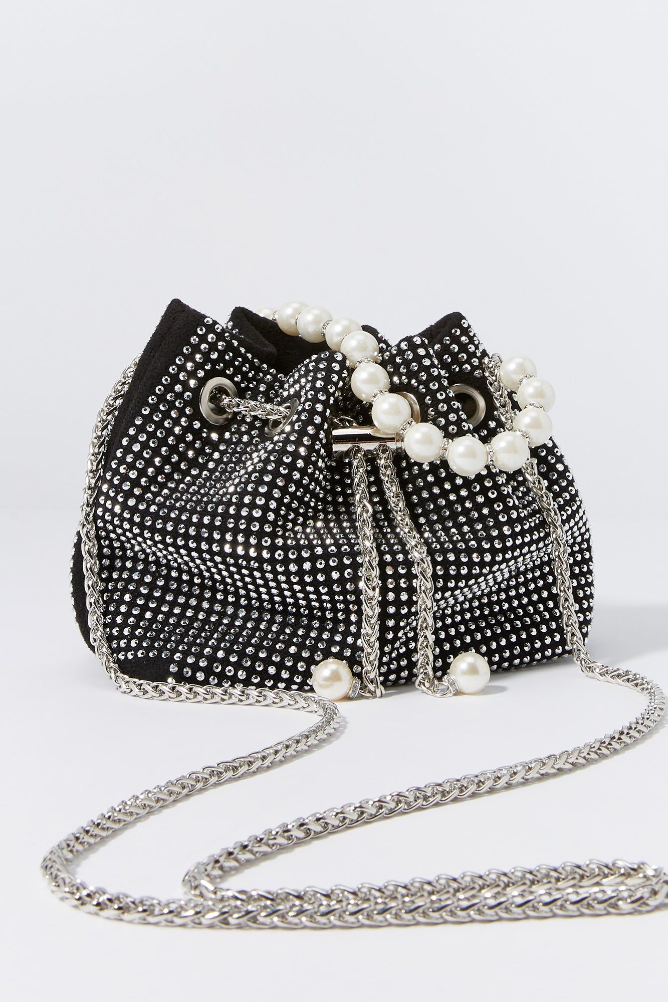 Rhinestone Faux Pearl Handle Bucket Bag sold by Urban Planet