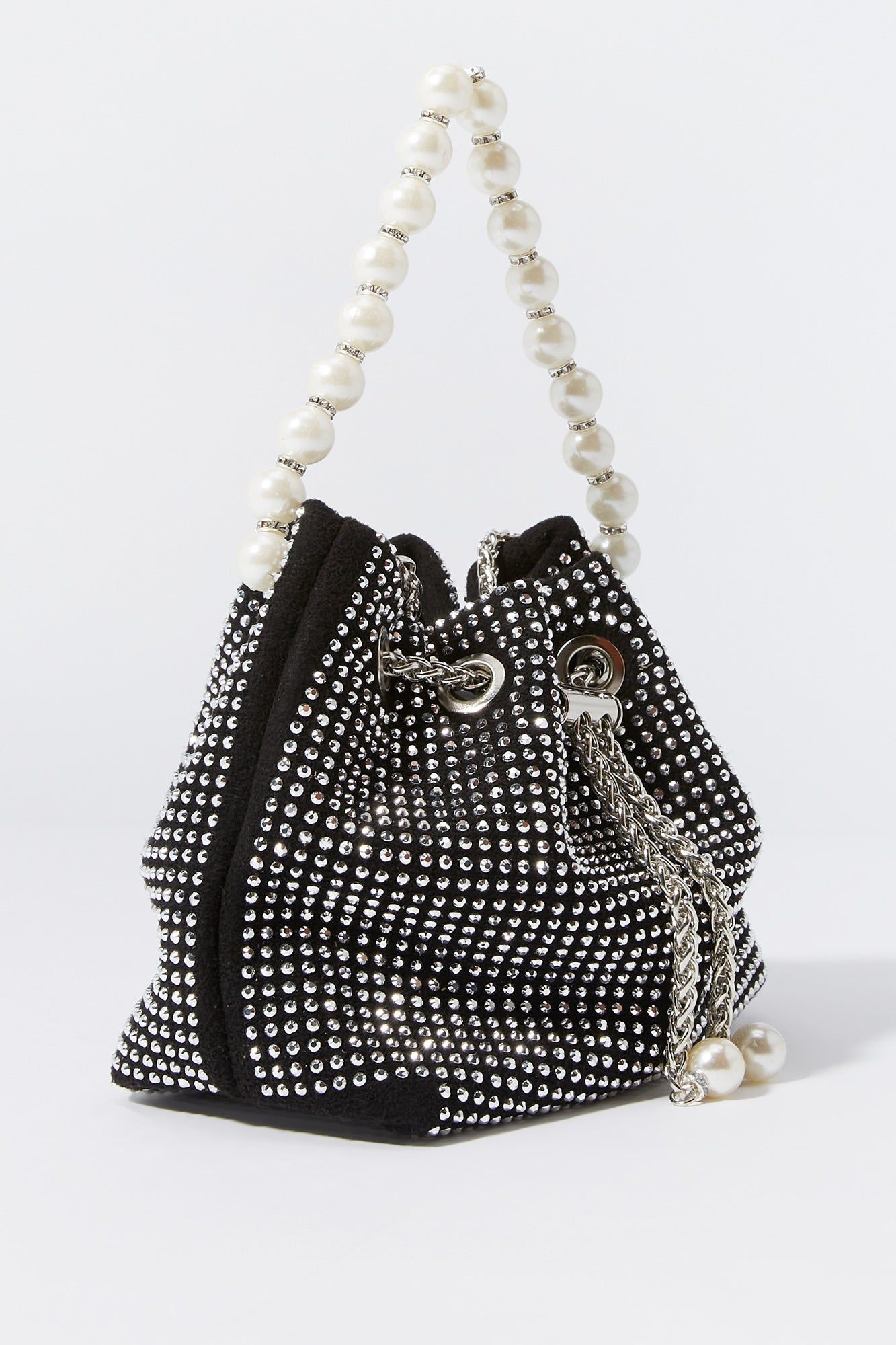 Rhinestone Faux Pearl Handle Bucket Bag sold by Urban Planet product image thumbnail 3