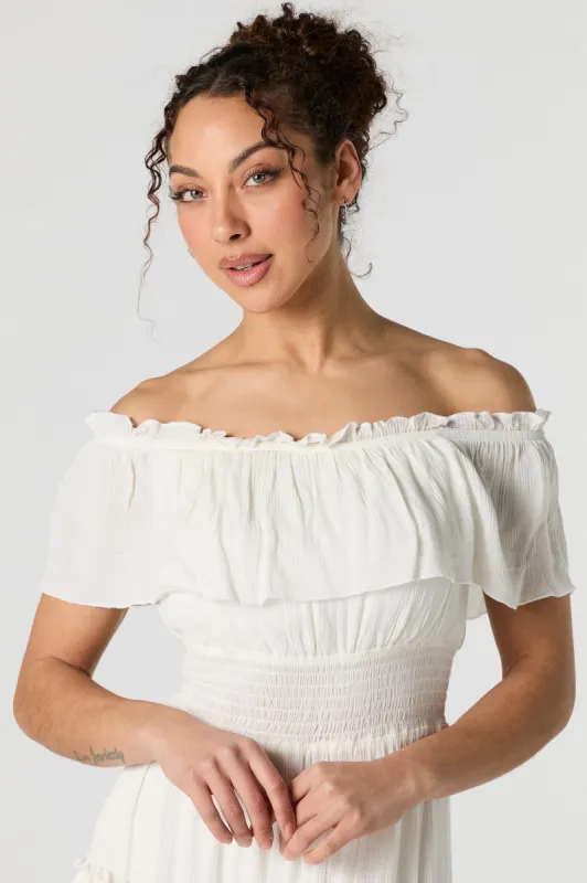 Off Shoulder Tiered Mini Dress sold by Urban Planet