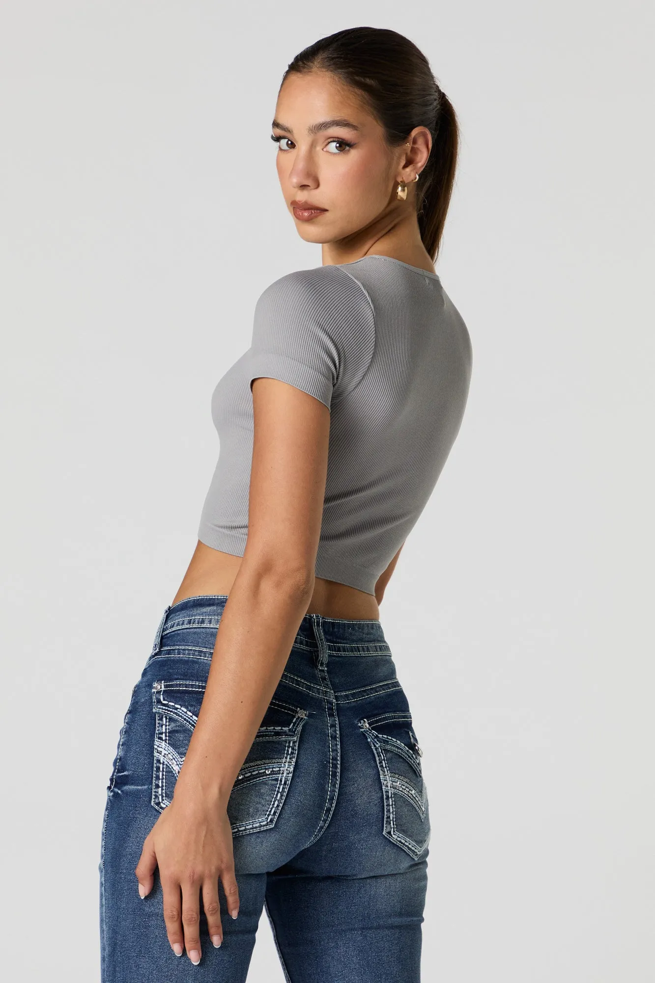 T-shirt côtelé court sans couture sold by Urban Planet product image thumbnail 2