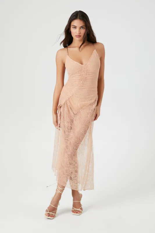 Sheer Lace Drawstring Side Maxi Dress sold by Urban Planet