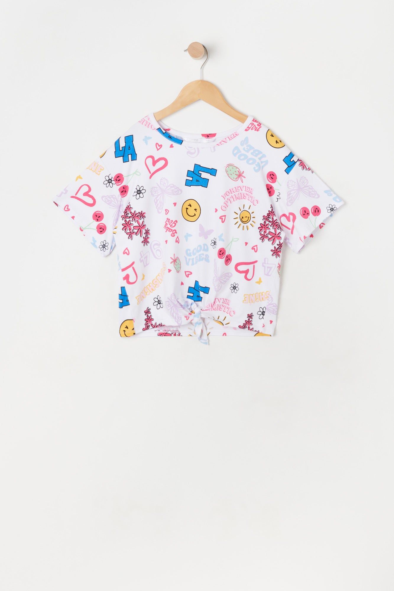 Girls Front Tie Emoji Print T-Shirt sold by Urban Planet
