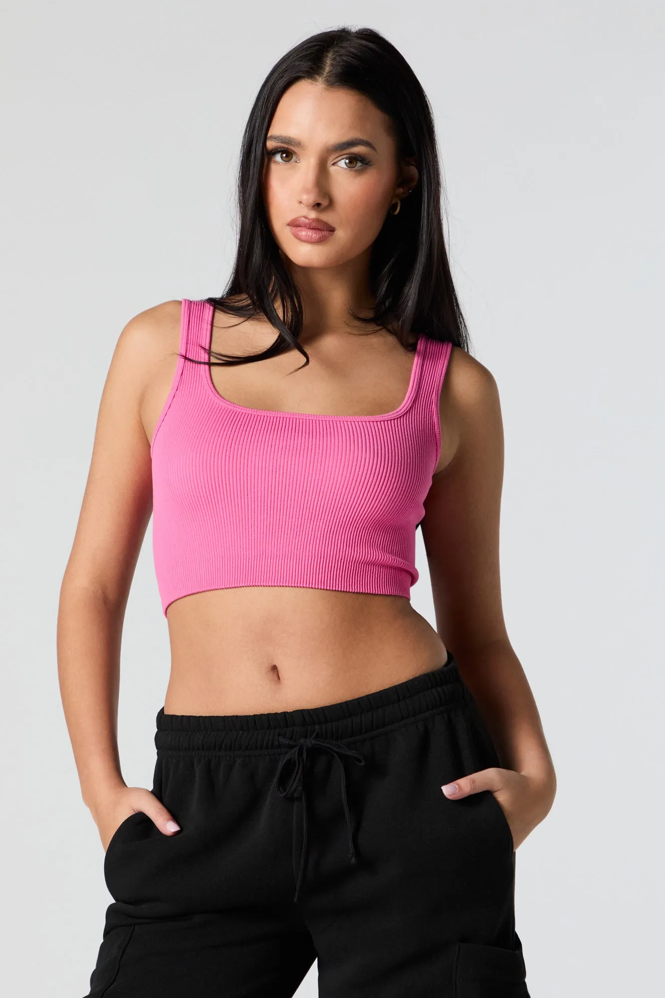 Seamless Ribbed Square Neck Cropped Tank sold by Urban Planet product image thumbnail 4