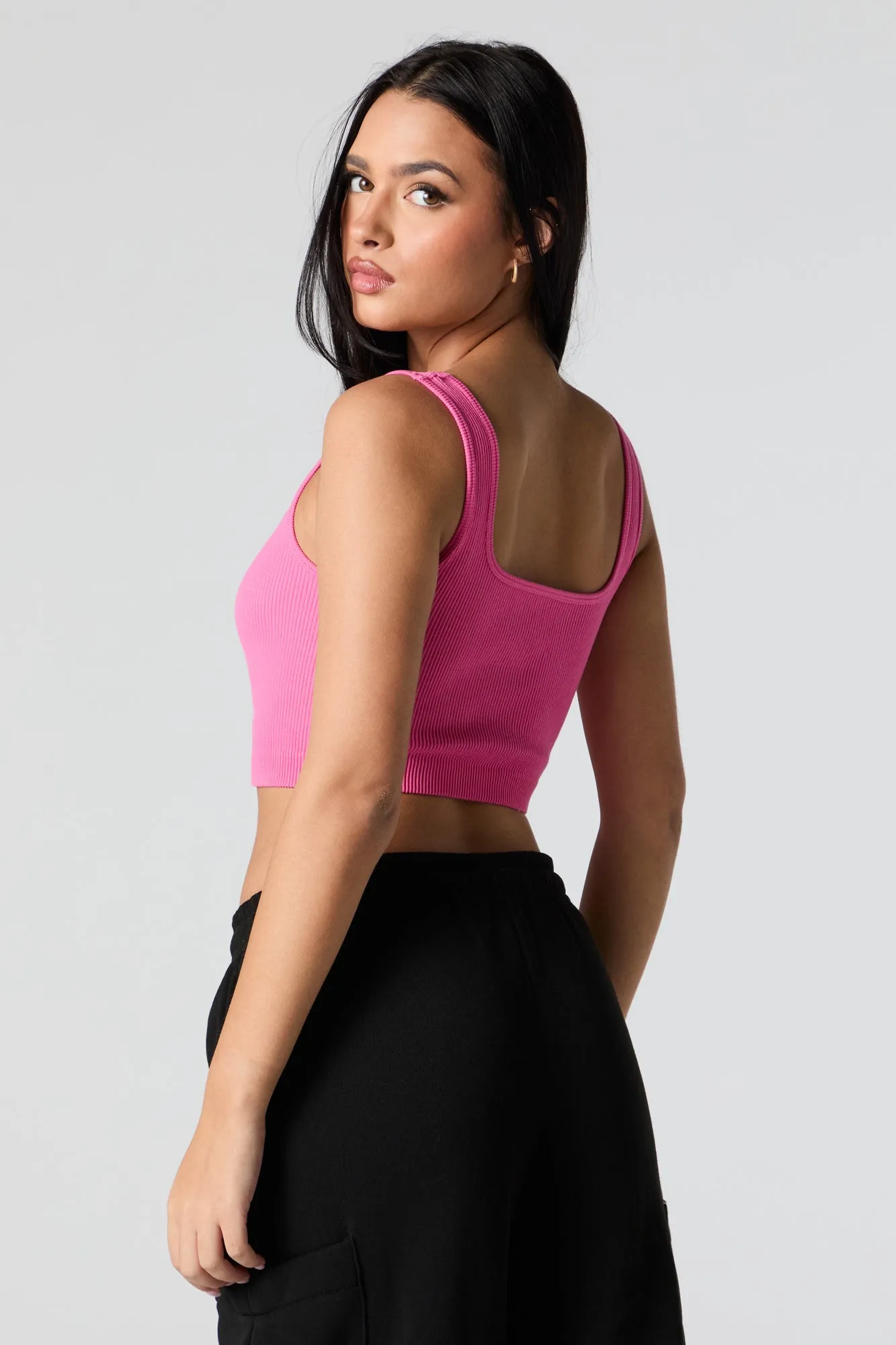 Seamless Ribbed Square Neck Cropped Tank sold by Urban Planet product image thumbnail 5
