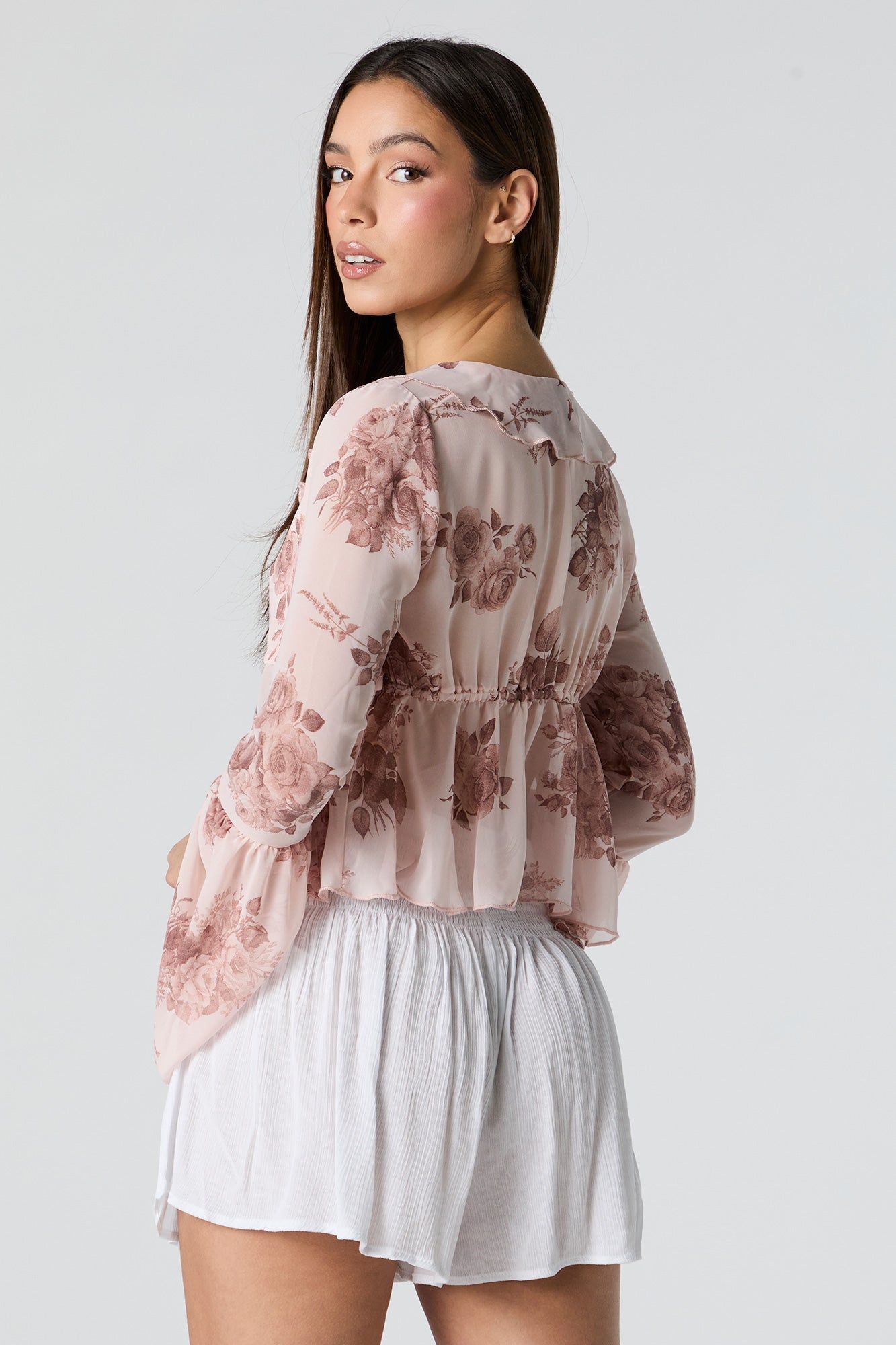 Heut en chiffon à manches longues avec imprimé Rose et attache sold by Urban Planet product image thumbnail 2