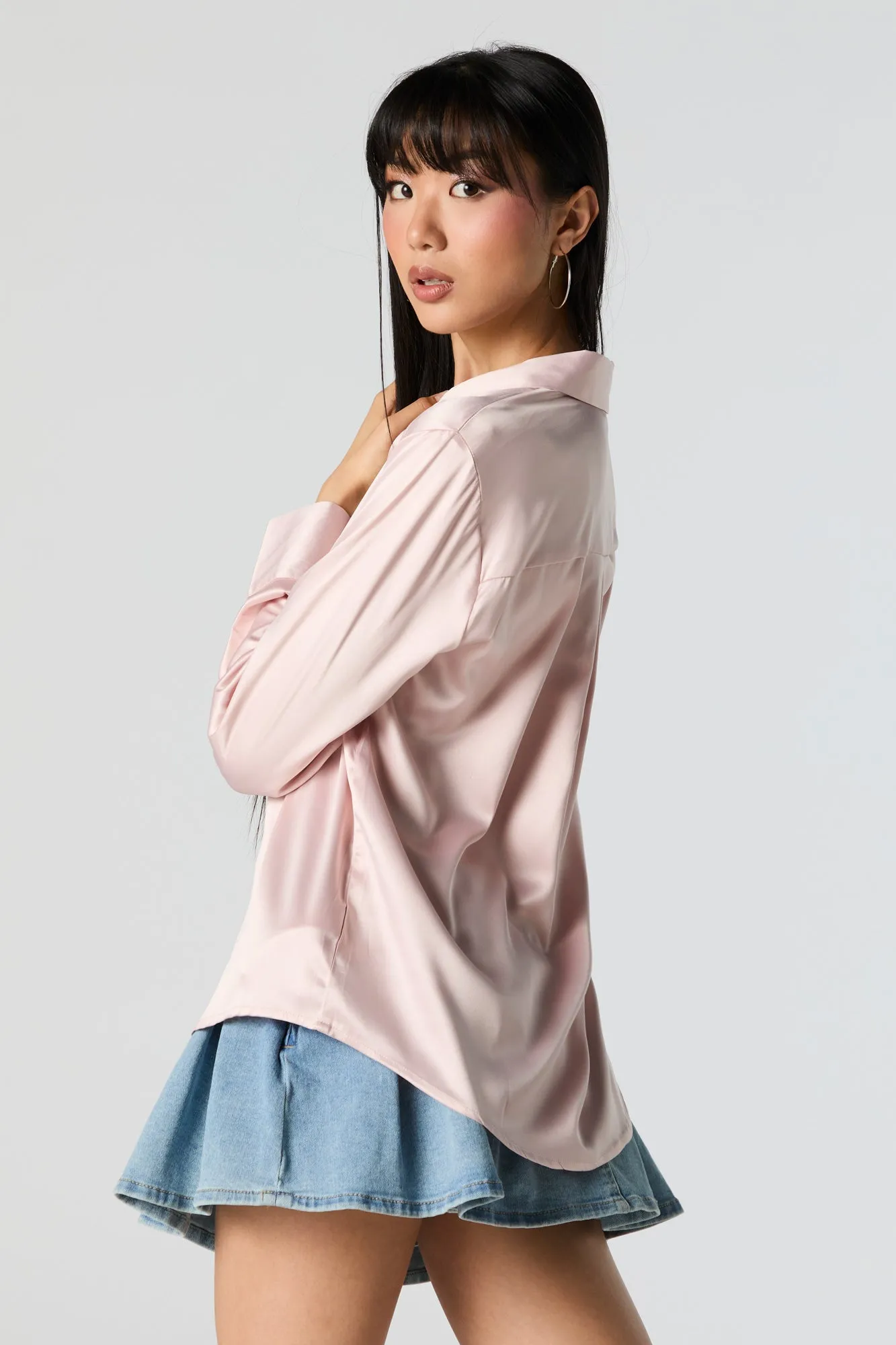 Satin Collared Long Sleeve Top sold by Urban Planet product image thumbnail 5