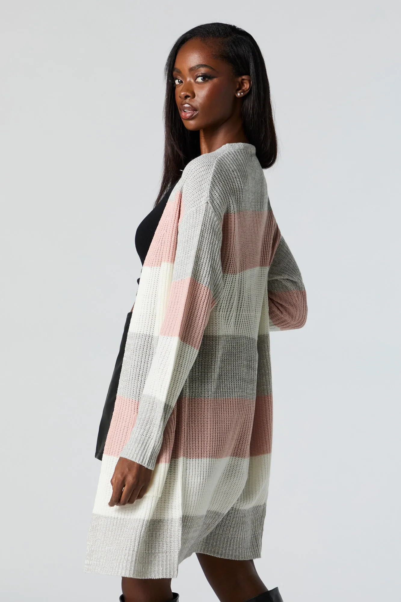 Cardigan en tricot côtelé avec larges rayures sold by Urban Planet product image thumbnail 2