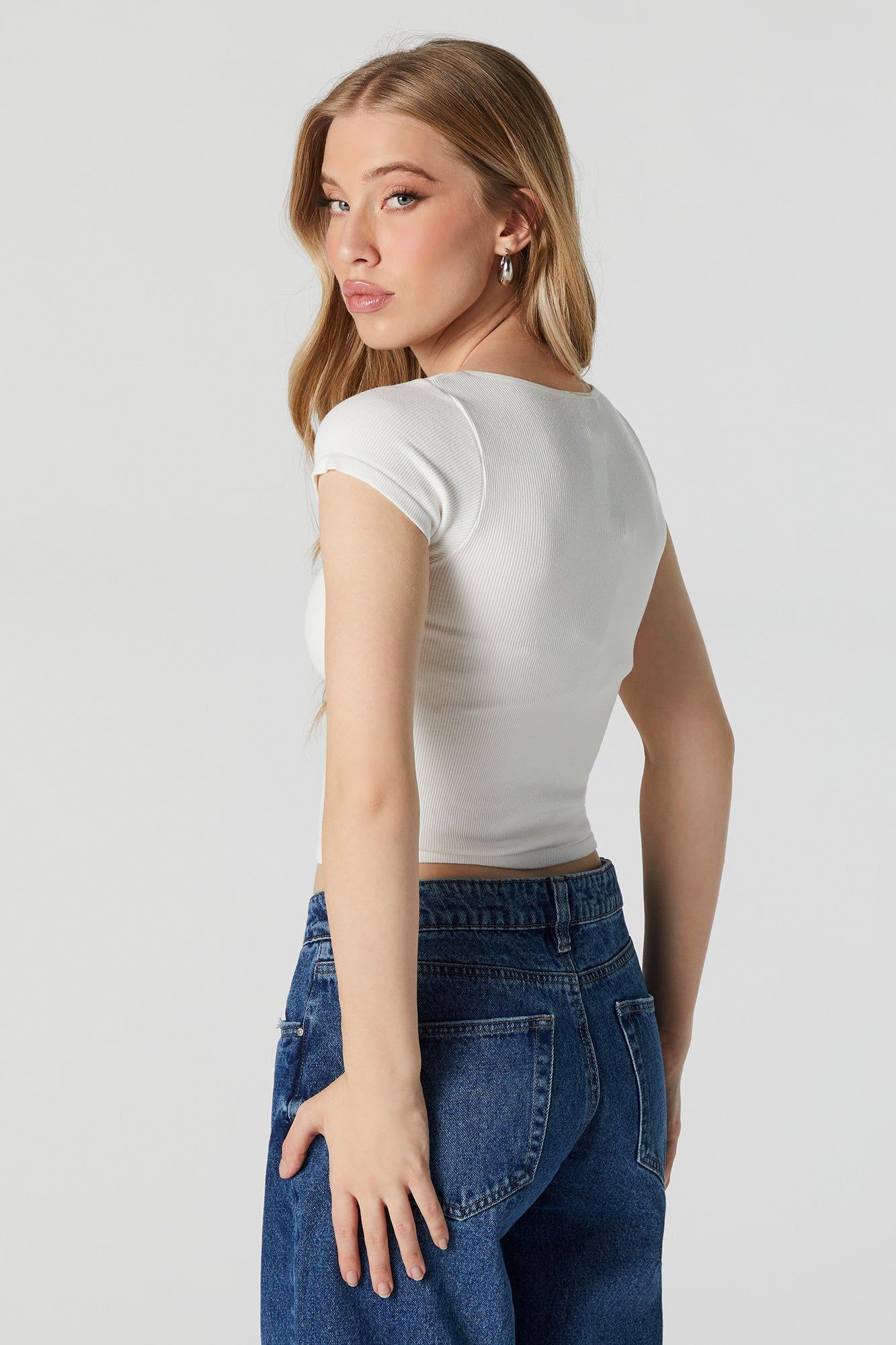 Ribbed Square Neck Cropped T-Shirt sold by Urban Planet product image thumbnail 5